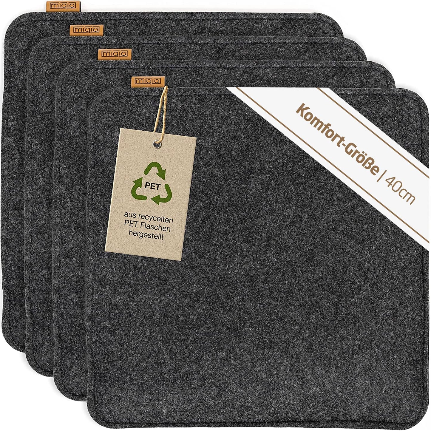 Sitzkissen-Set aus Filz mit Antirutsch (4 Stück), 40x40 cm, 4er-Set Dunkelgrau Anthrazit mit Echtleder-elementen