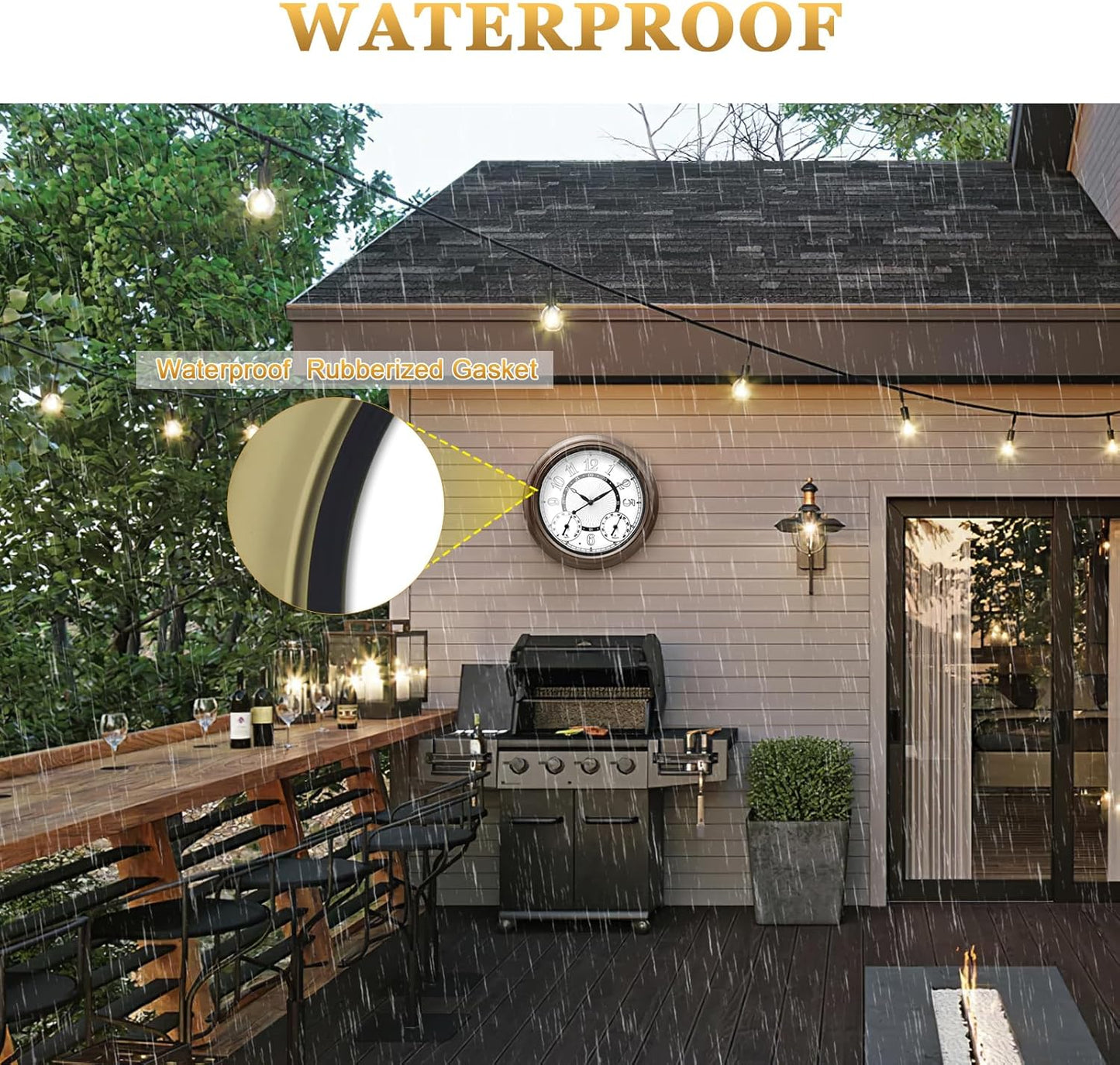 Gartenuhr wetterfest mit Thermometer & Hygrometer, Ölgeriebene Bronze 38cm