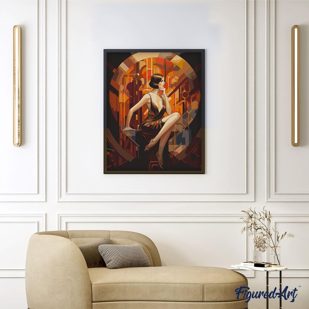 Malen nach Zahlen Set Art-Deco-Frau, Sitzende Art-Deco-Frau 40x50cm Mit Keilrahmen (nicht gespannt)