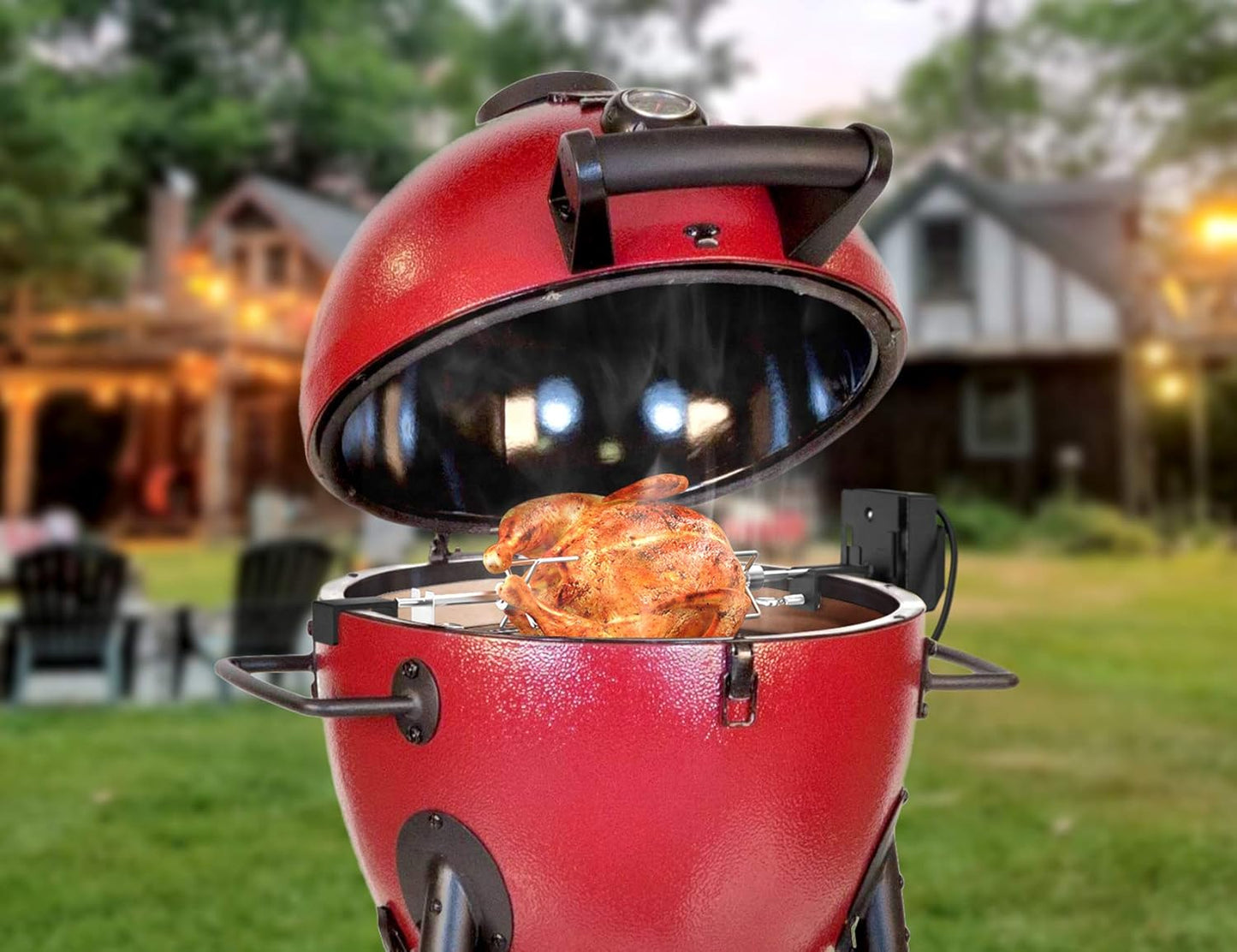 Grillspiess Set mit Elektromotor für Big Green Egg, Kamado Joe Classic, Pit Boss K22