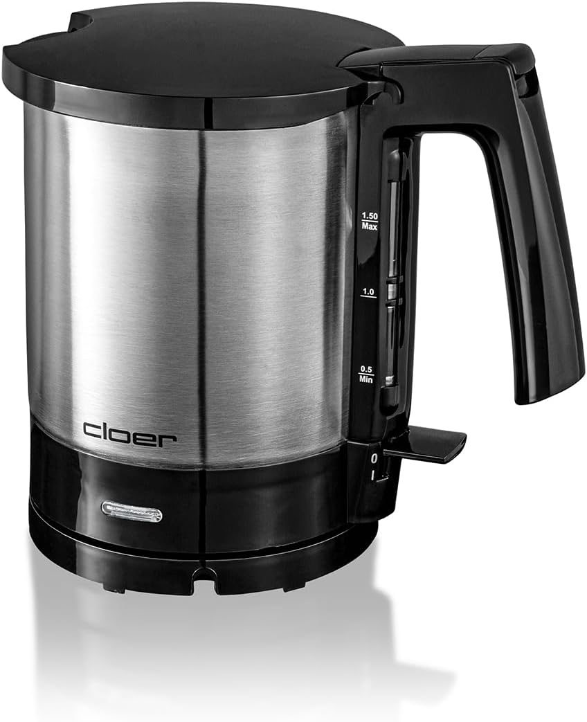 Wasserkocher mit Trockengehschutz (1,5L), Schwarz 1,5 Liter Füllmengenmarkierung Aussen Single