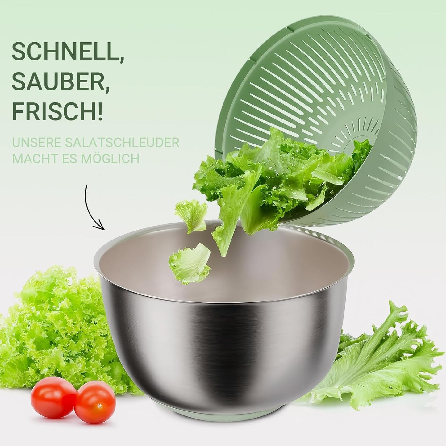 Salatschleuder mit Kurbelantrieb