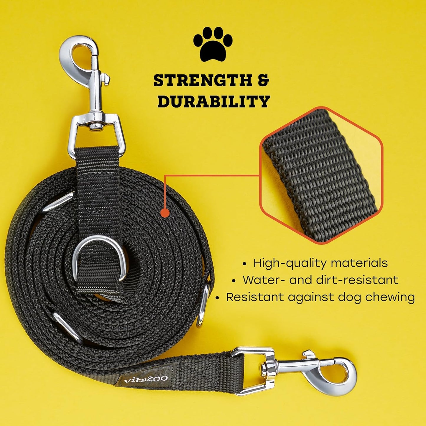 Hundeleine mit Karabinern, 3m / Schwarz