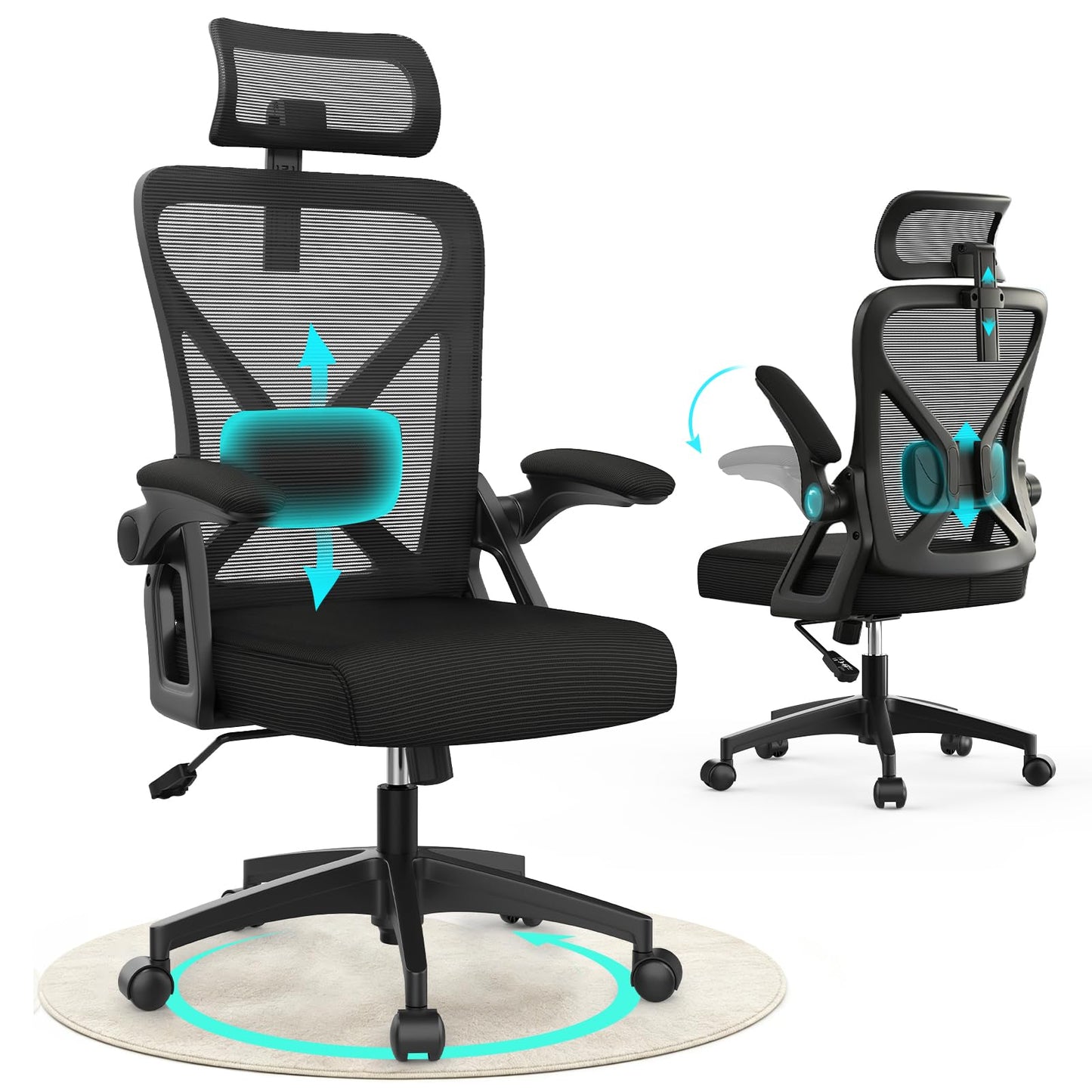 Ergonomischer Schreibtischstuhl mit Lendenstütze, Schwarz