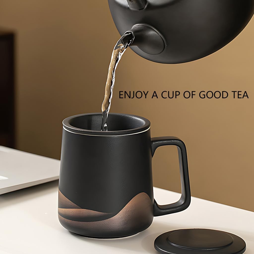 Teetasse mit Deckel und Sieb, Schwarz