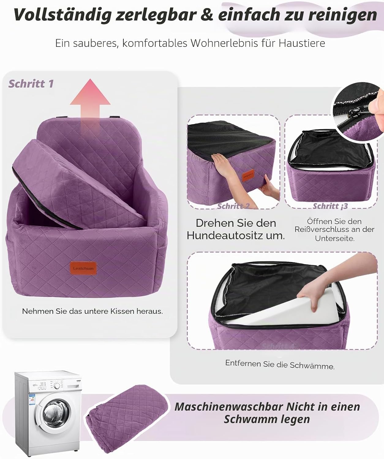 Hunde-Autositz mit Leine, Purple Medium