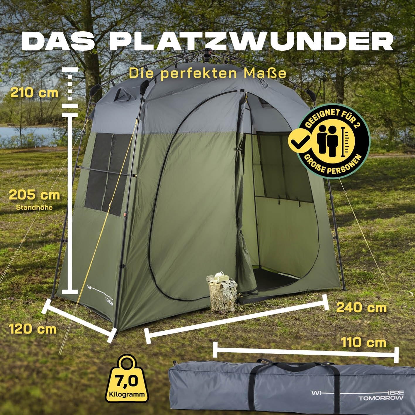 Premium-Dusch- und Toilettenzelt für Camping, Grün 2 Personen