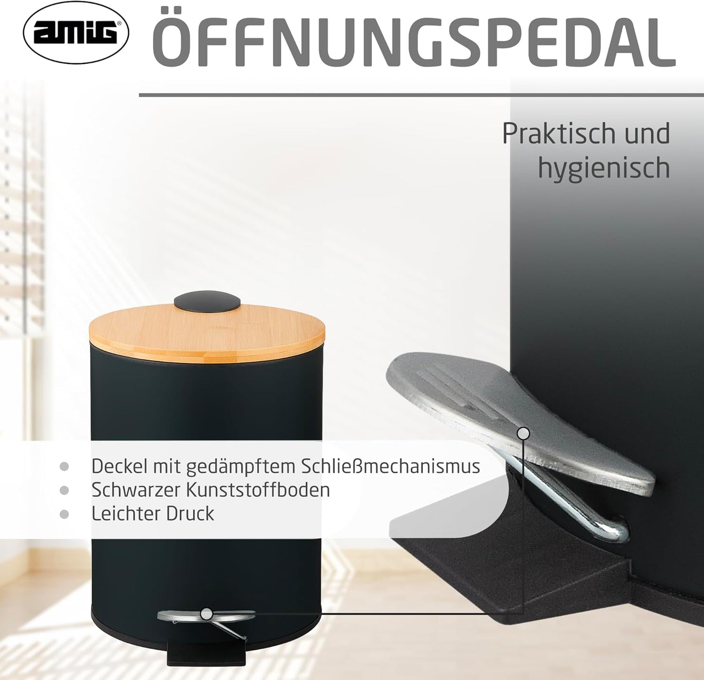 Kosmetikeimer mit Pedal, Schwarz