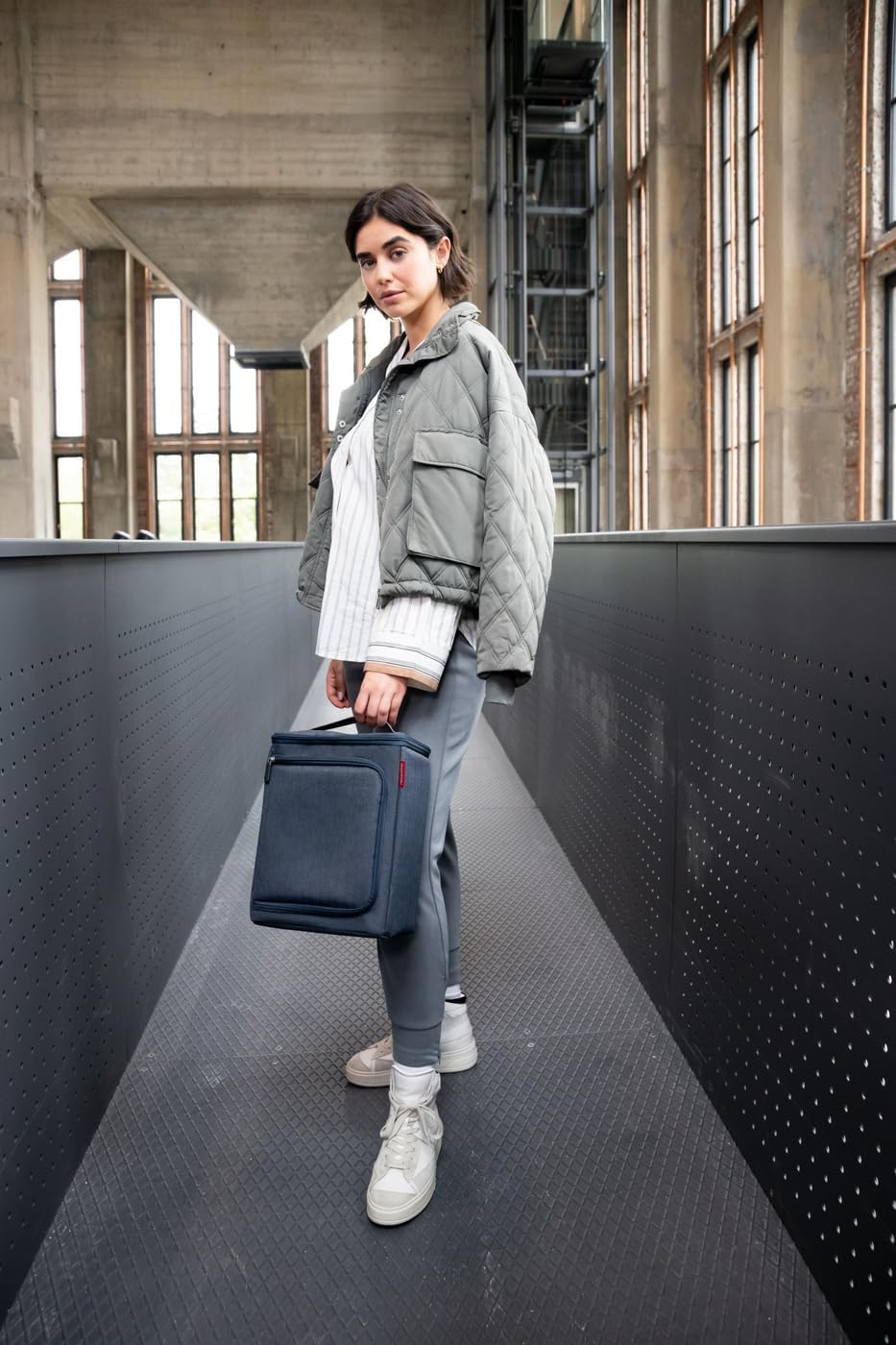 Kühltasche mit Zwei Öffnungen, herringbone dark blue