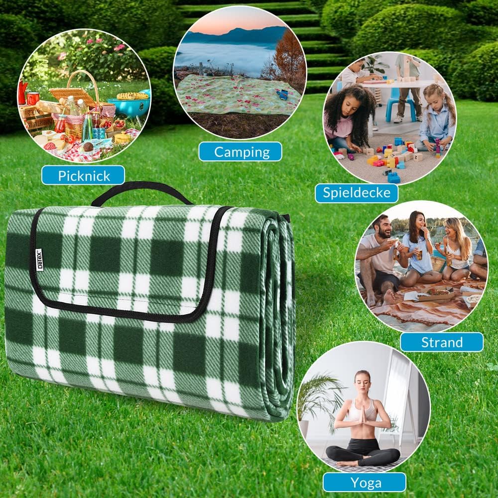 Picknickdecke XXL 200x200 cm wasserdicht und faltbar, 200 x 200 cm (Quadratisch) Kariert