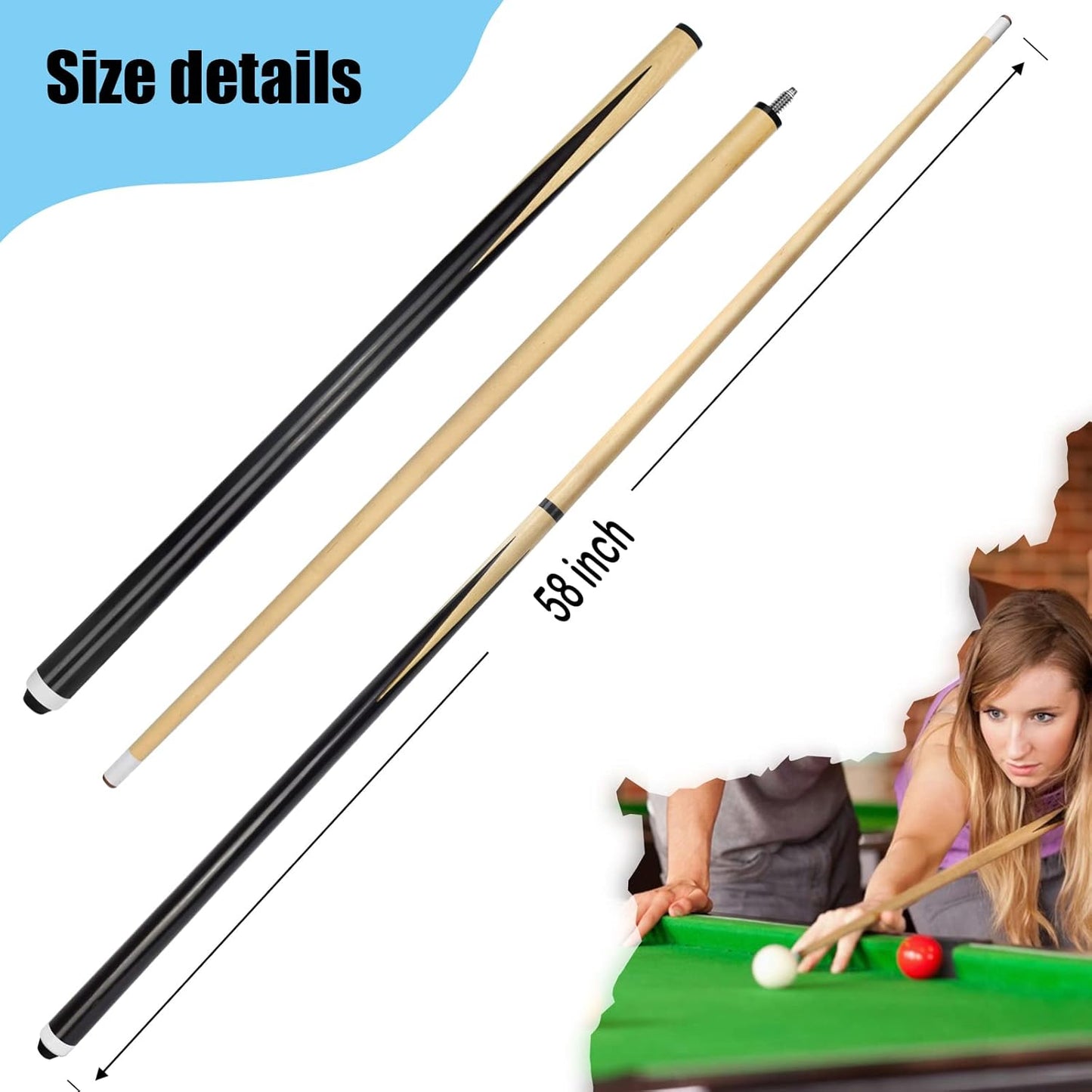 Billard-Queue-Set für Kinder, 58 Set mit 2 Stück