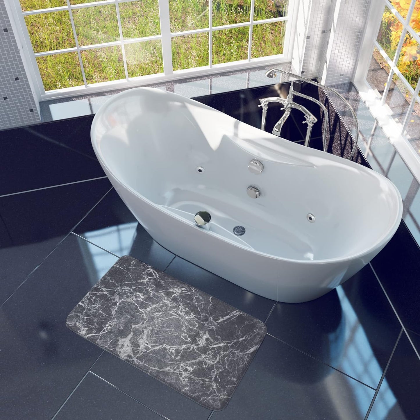 Rutschfester Badteppich, waschbar und weich, Marmor Grau 70 x 110 cm (Rechteckig)