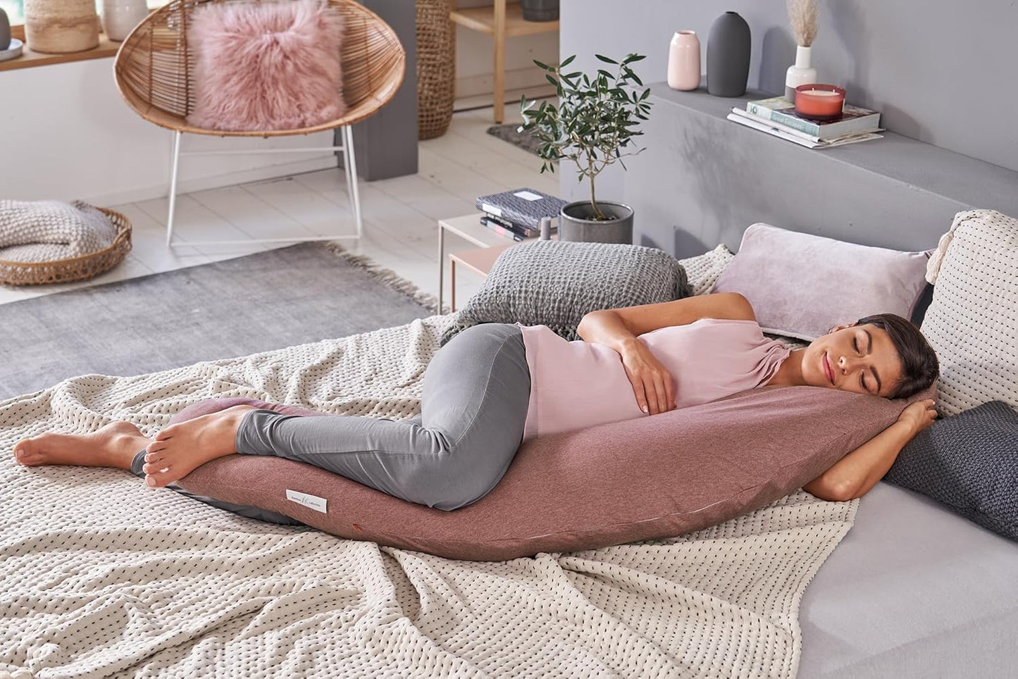 Stillkissen "Das Original" mit Microperlenfüllung inkl. Bezug 190 cm, Musselin Sandbeige