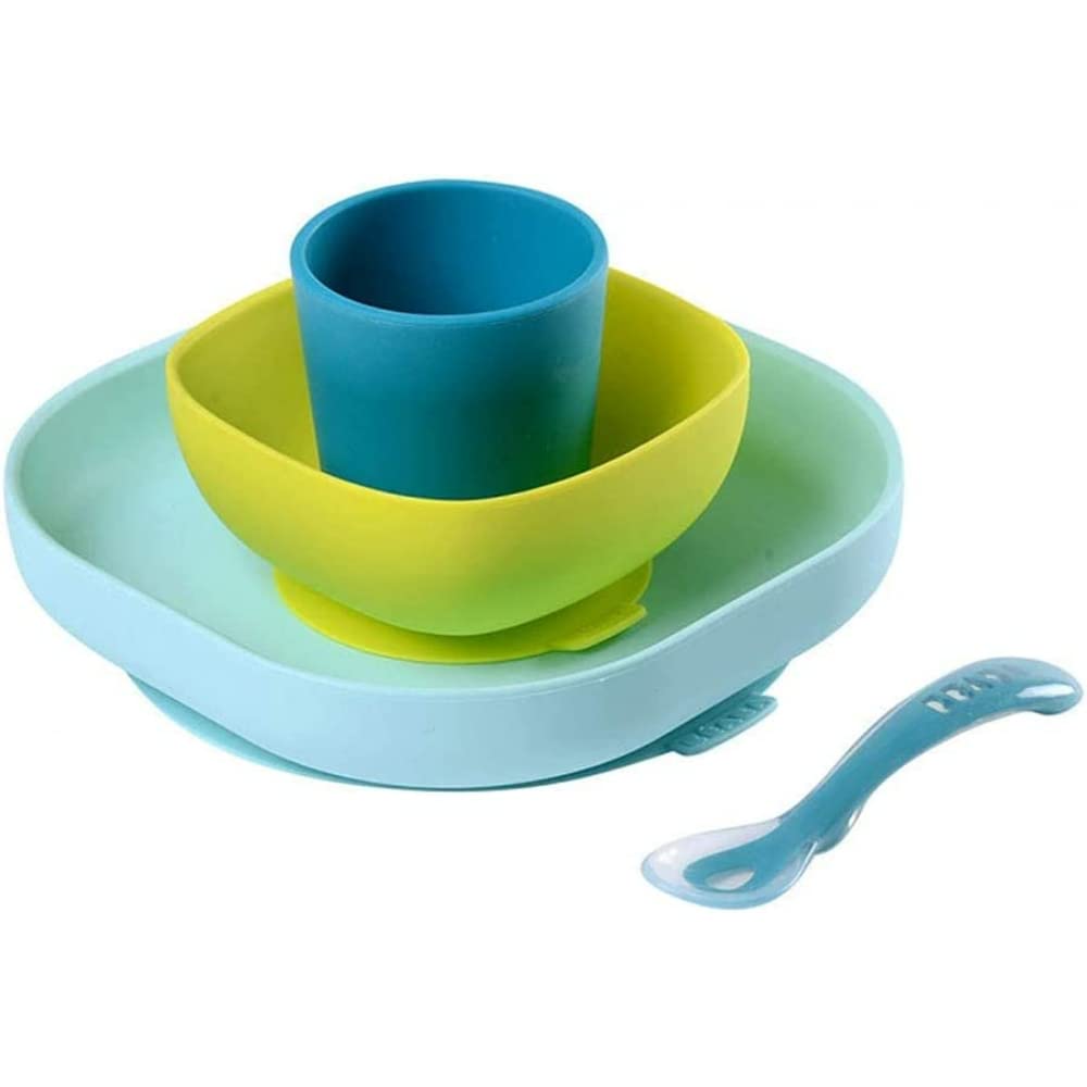 Baby-Essensset aus Silikon, Blau
