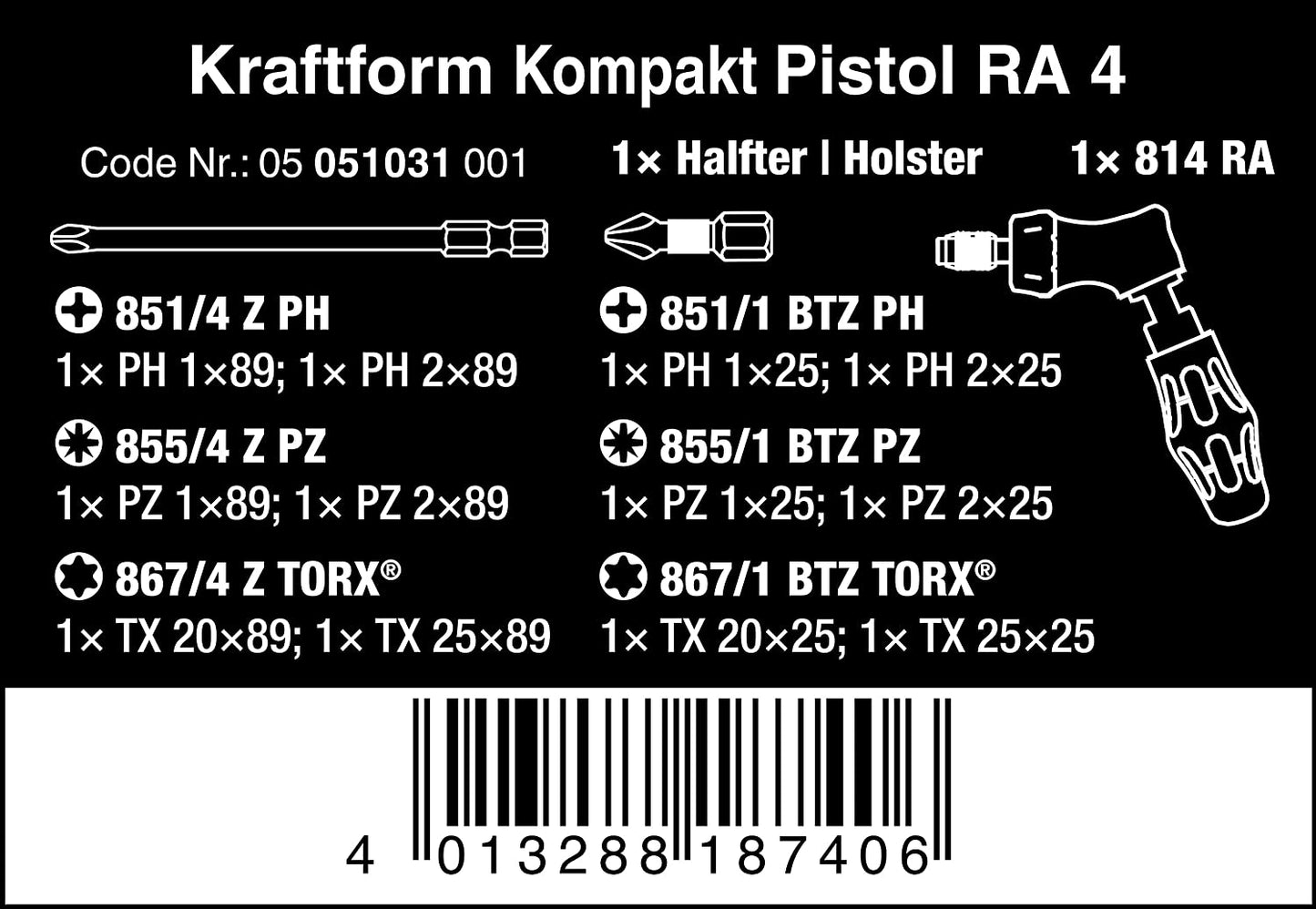 Kraftform Kompakt Pistol RA 4, 13-teilig, Schraubendreher, Auslaufartikel