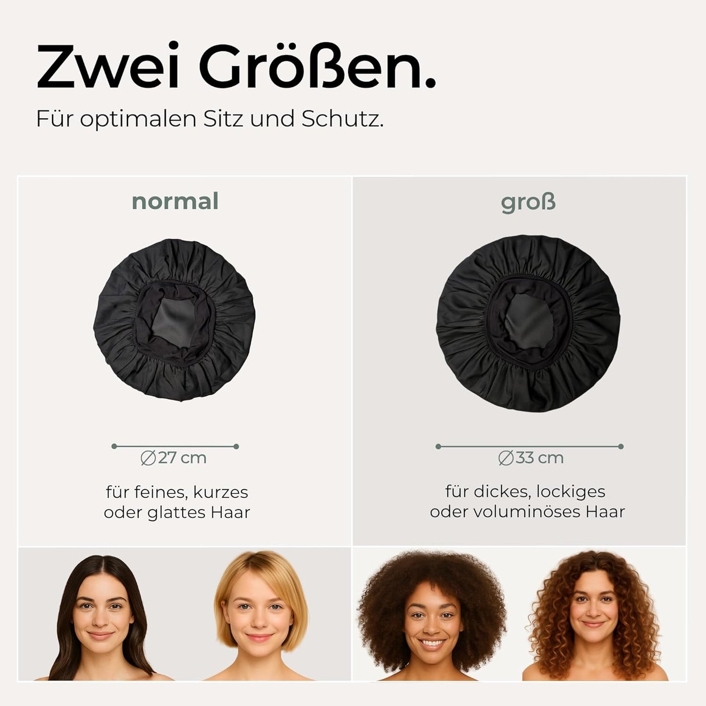 Verstellbare Schlafhaube mit Elastikband, Schwarz - Gross