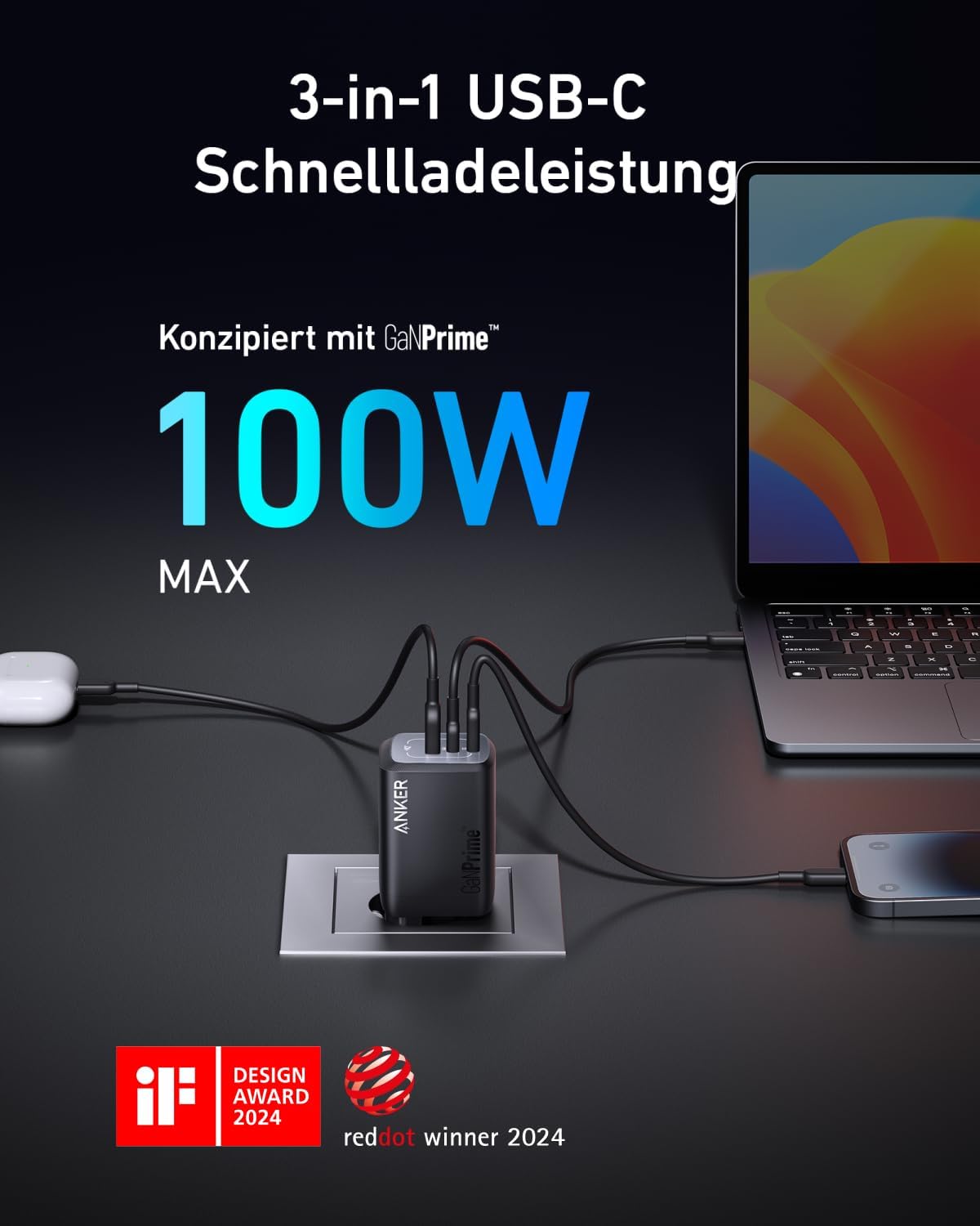 Prime GaN USB-C 3-Port PPS Schnellladegerät
