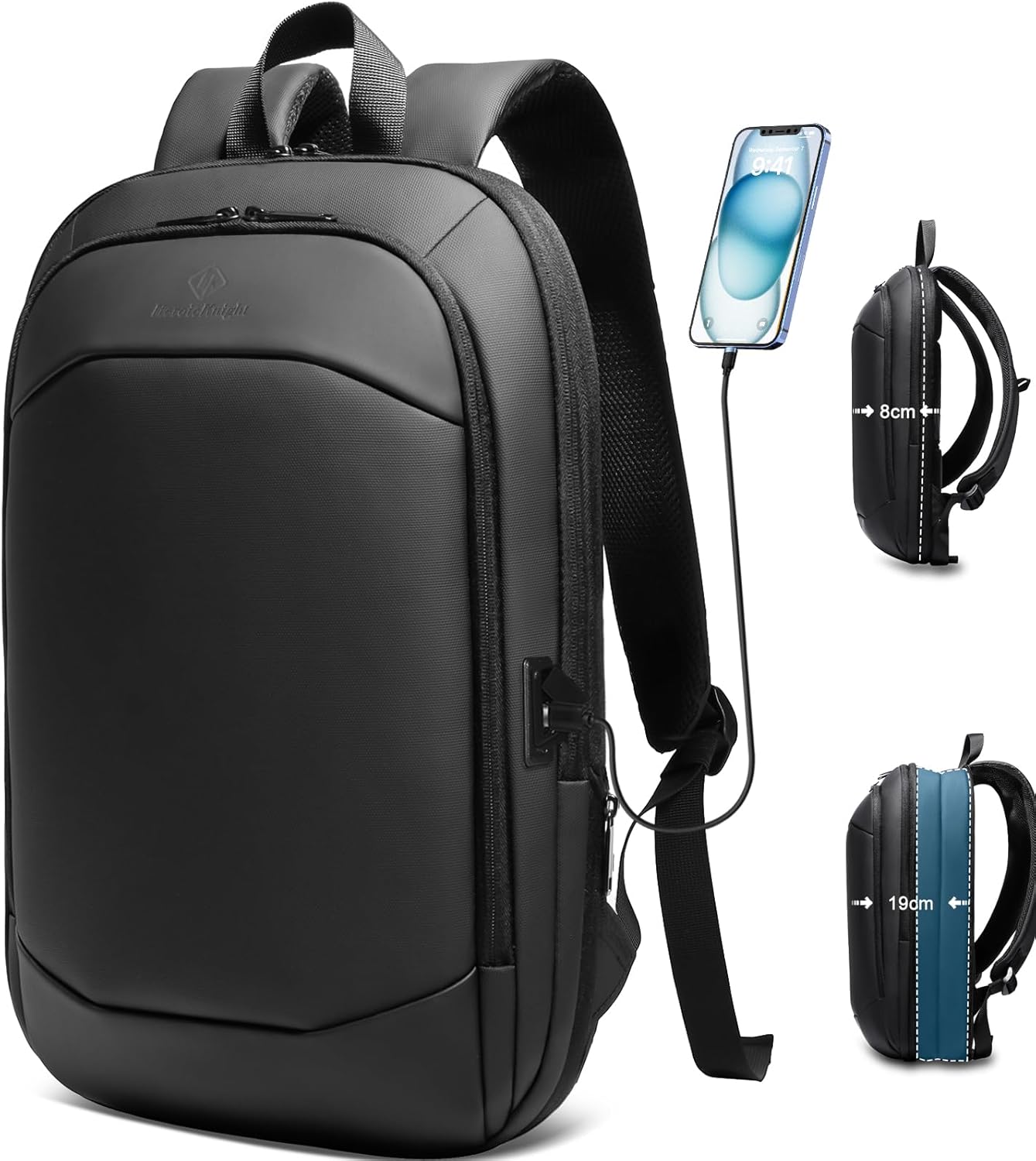 Laptop-Reiserucksack 17 Zoll mit USB-Anschluss, Schwarz