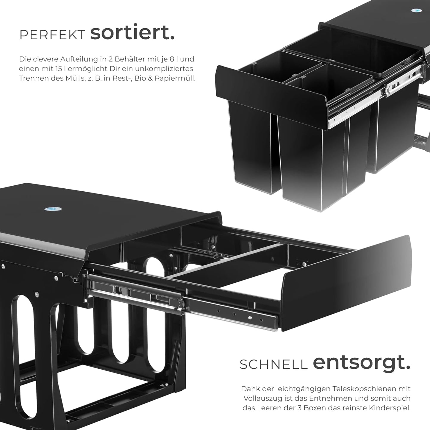 Ashlyn Mülltrennsystem mit 3 Fächern, 2x 8L + 15L