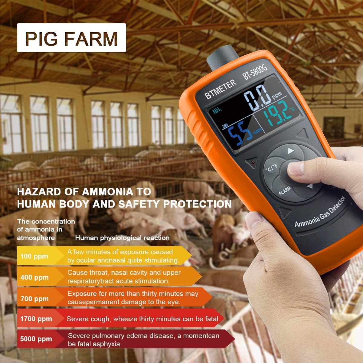 Ammoniak Gasdetektor BT-5800G mit Temp- und Feuchtemessung, Bt-5800g Ammonia Gas Detector