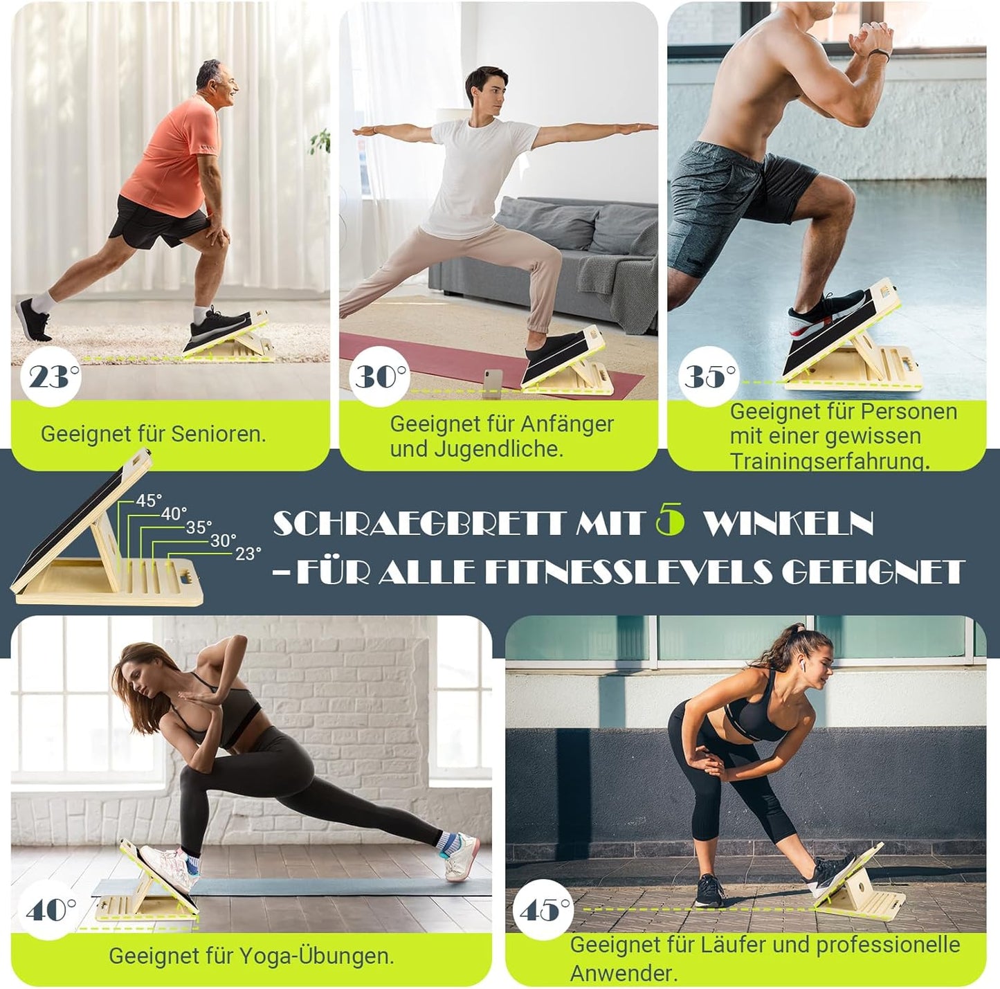 Wadendehner Schrägbrett mit Trainingsposter, Naturholzfarbe