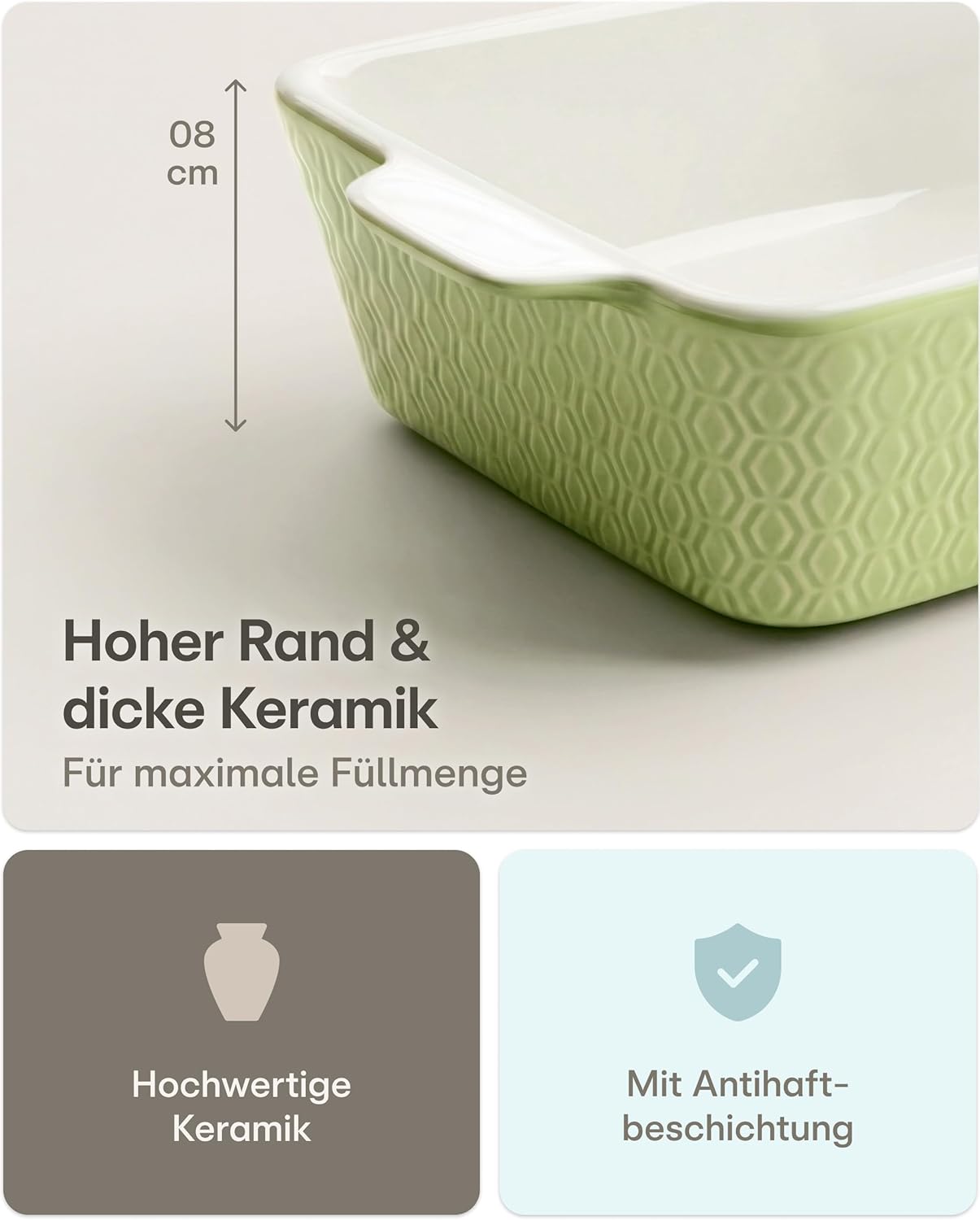Auflaufform mit extra hohem Rand, Grün