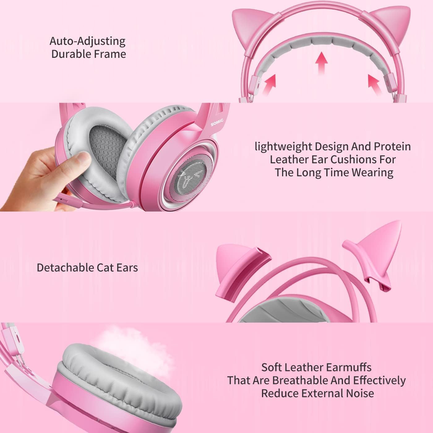 Gaming Headset G951 mit 7.1 Surround und LED-Licht, ROSA