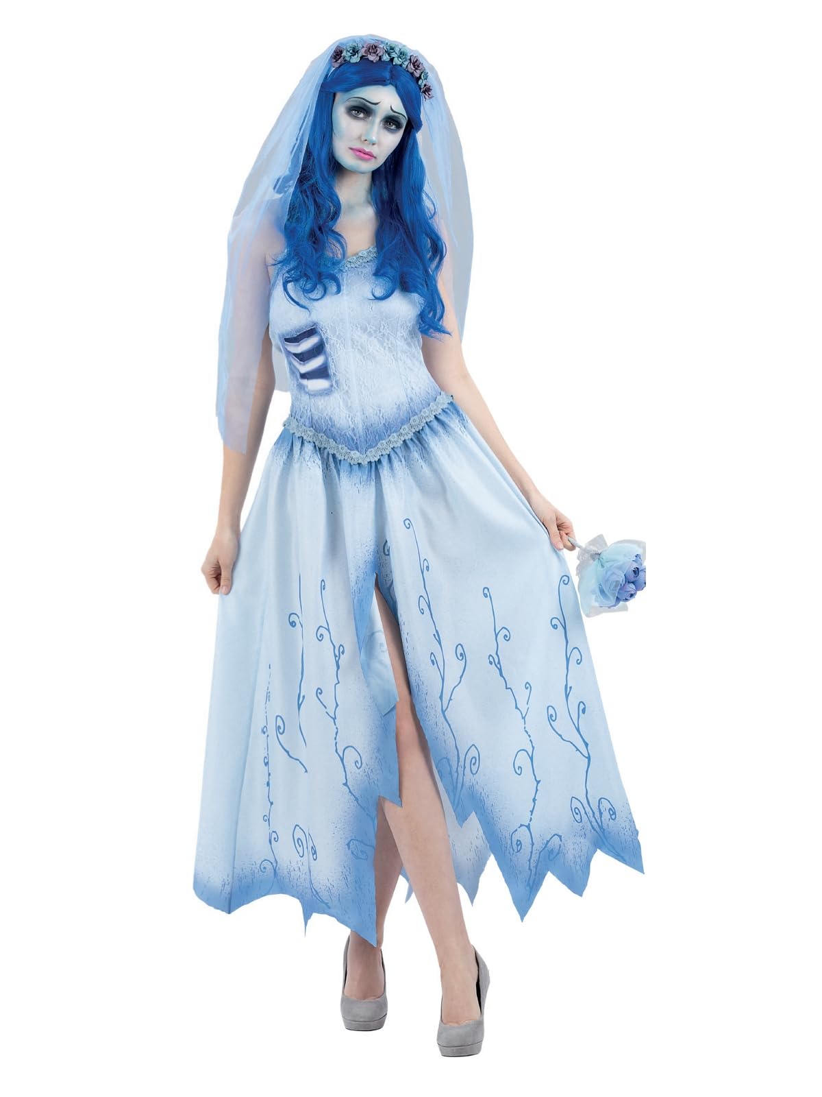 Kostüm Corpse Bride Emily mit Kleid, Stirnband und Schleier, Medium (UK 12-14)