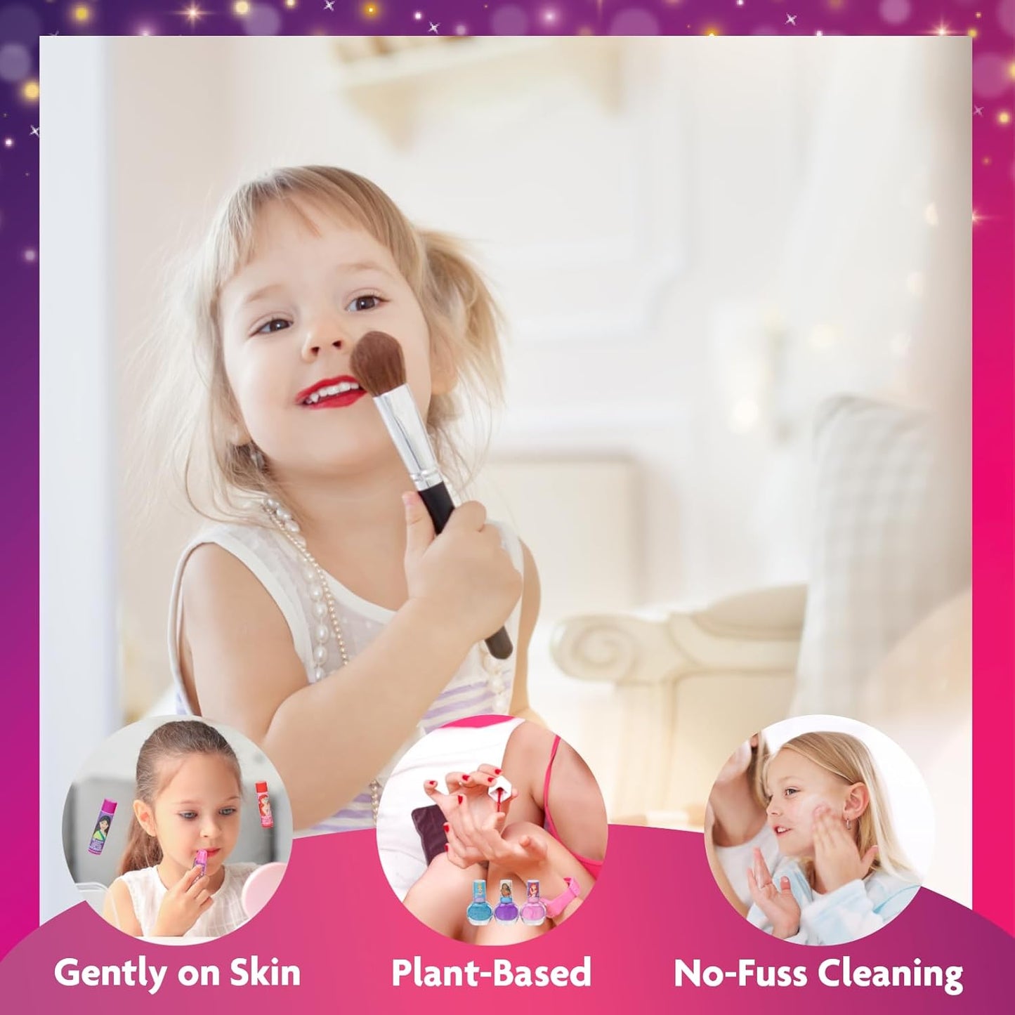 Disney Princess Schminkset mit Schönheitskoffer für Kinder, Neon Blau Glitzer, Rosa Glitzer Violett