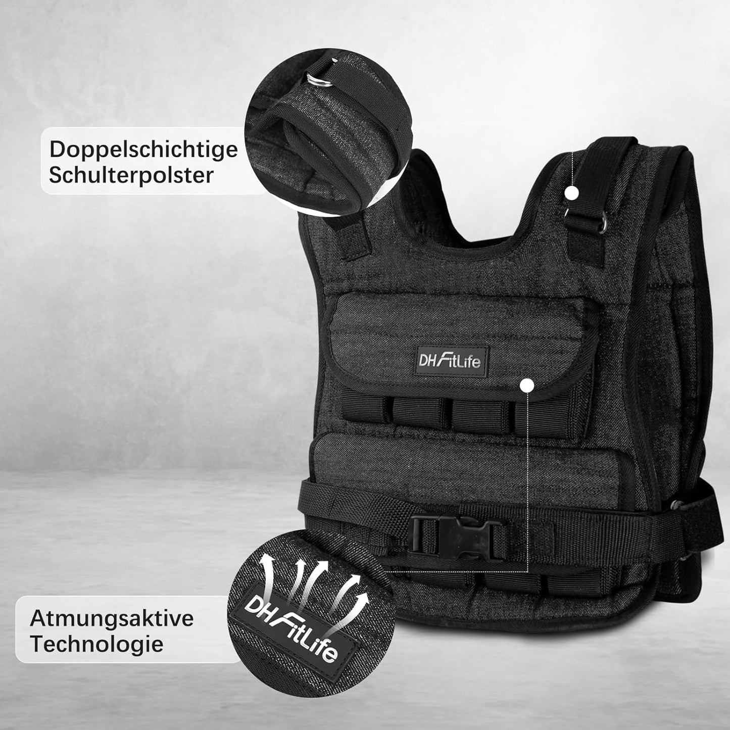 Verstellbare Gewichtsweste, Schwarz-10kg