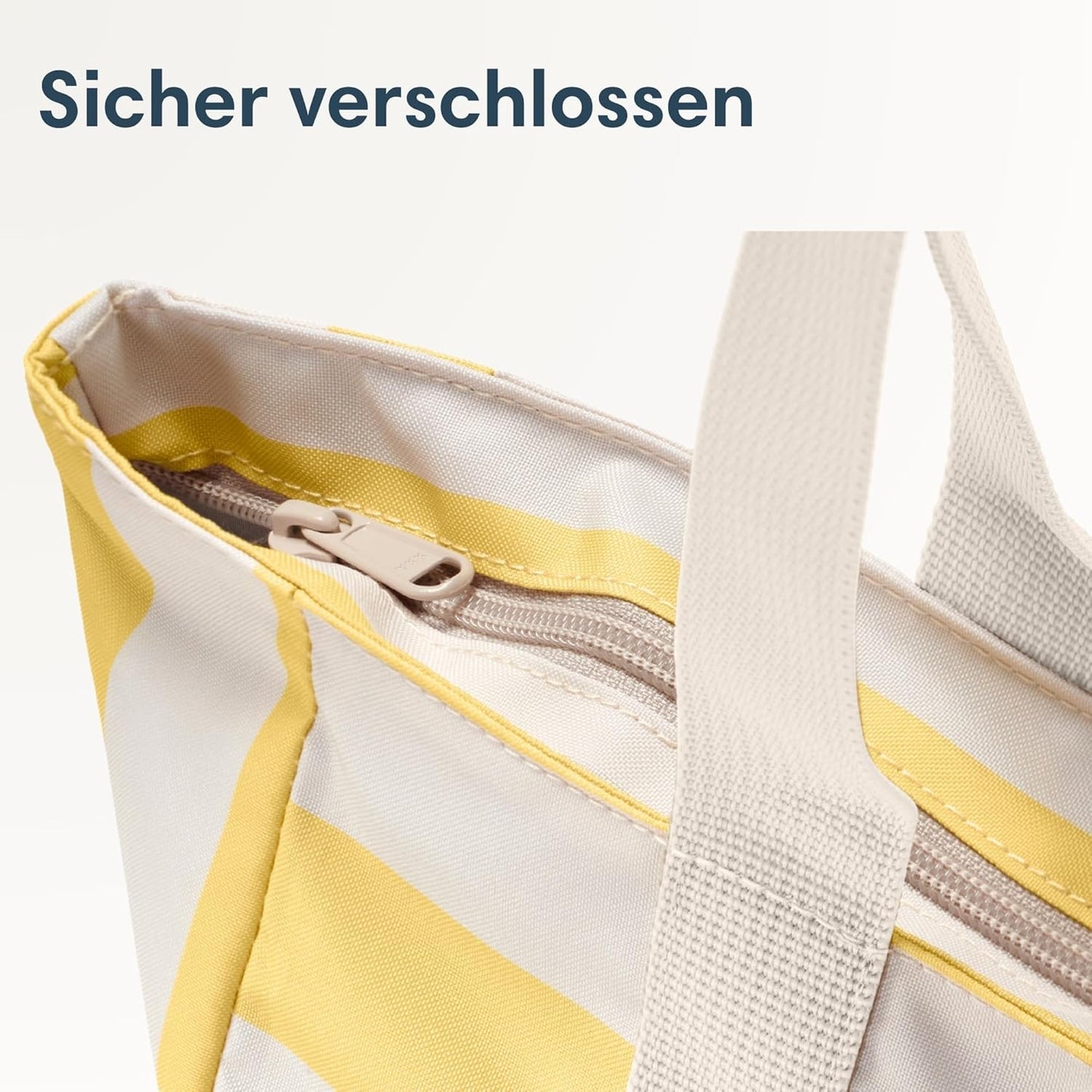 Strandtasche Linn mit Reissverschluss, Gelb - Gestreift