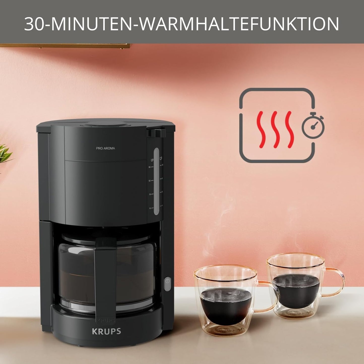 ProAroma Filterkaffeemaschine mit Glaskanne (1,25L), Schwarz F30908 ProAroma