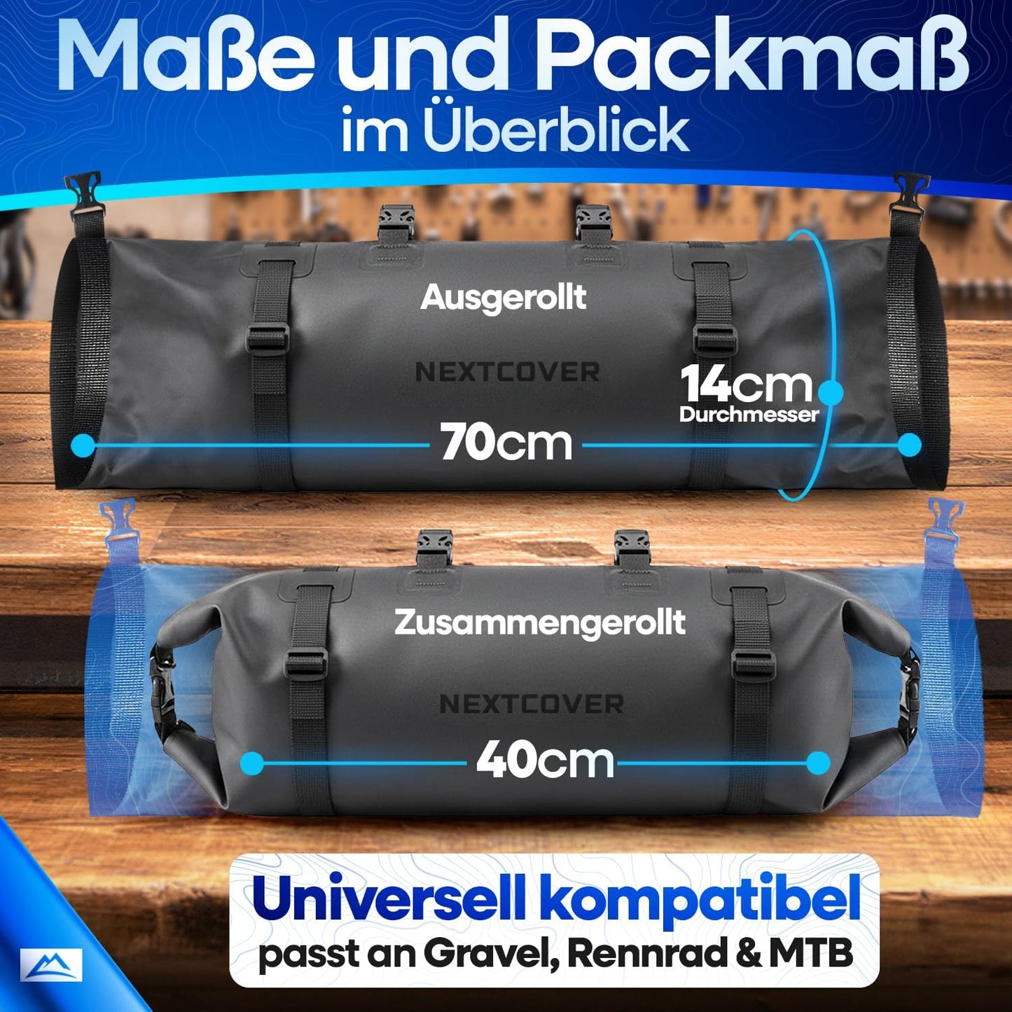 Wasserdichte Bikepacking Lenkertasche, Schwarz