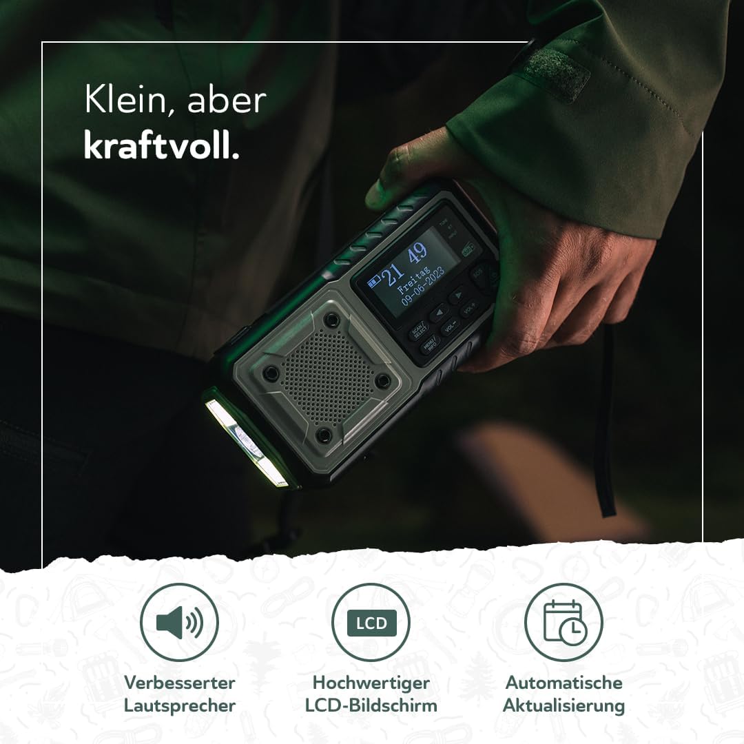Notfallradio mit Kurbel & Solar, Grau DAB+