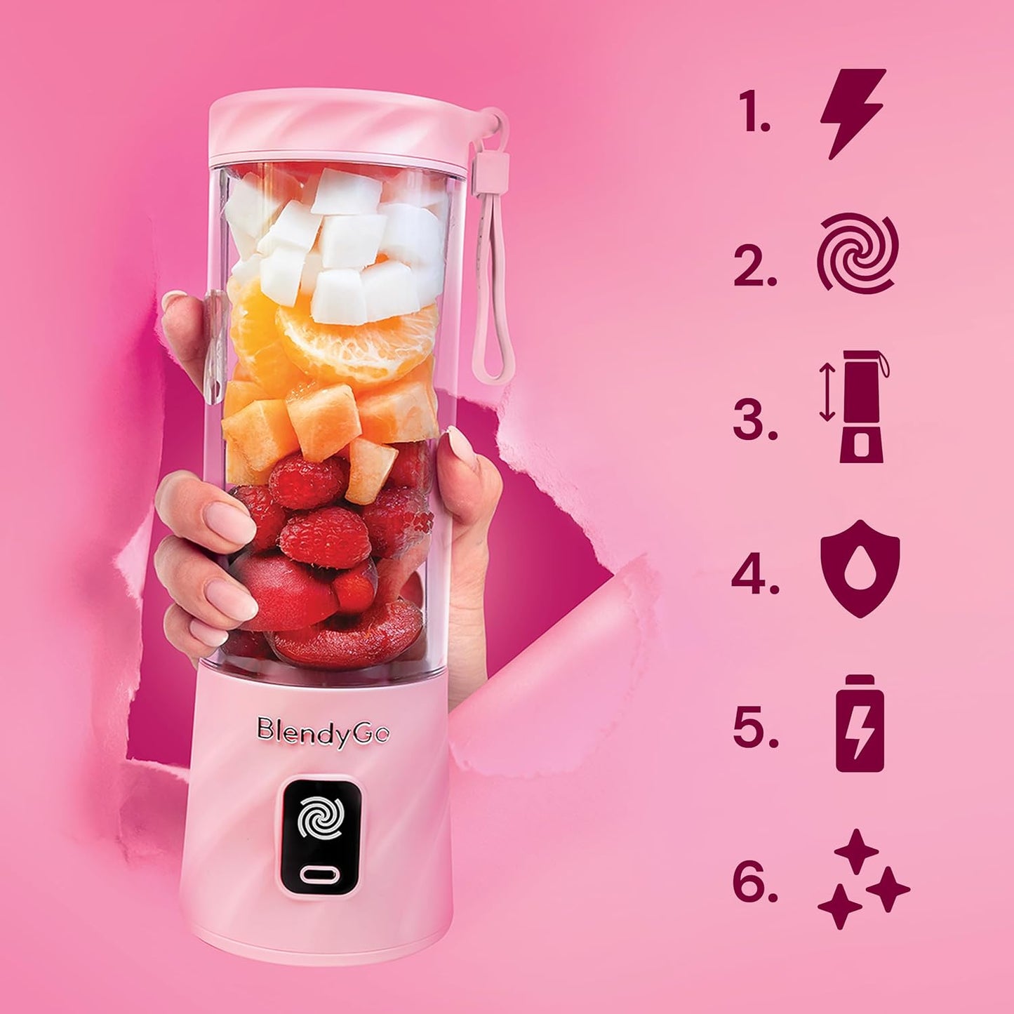 Tragbarer Mini Standmixer 550 ml, kabellos, Rose