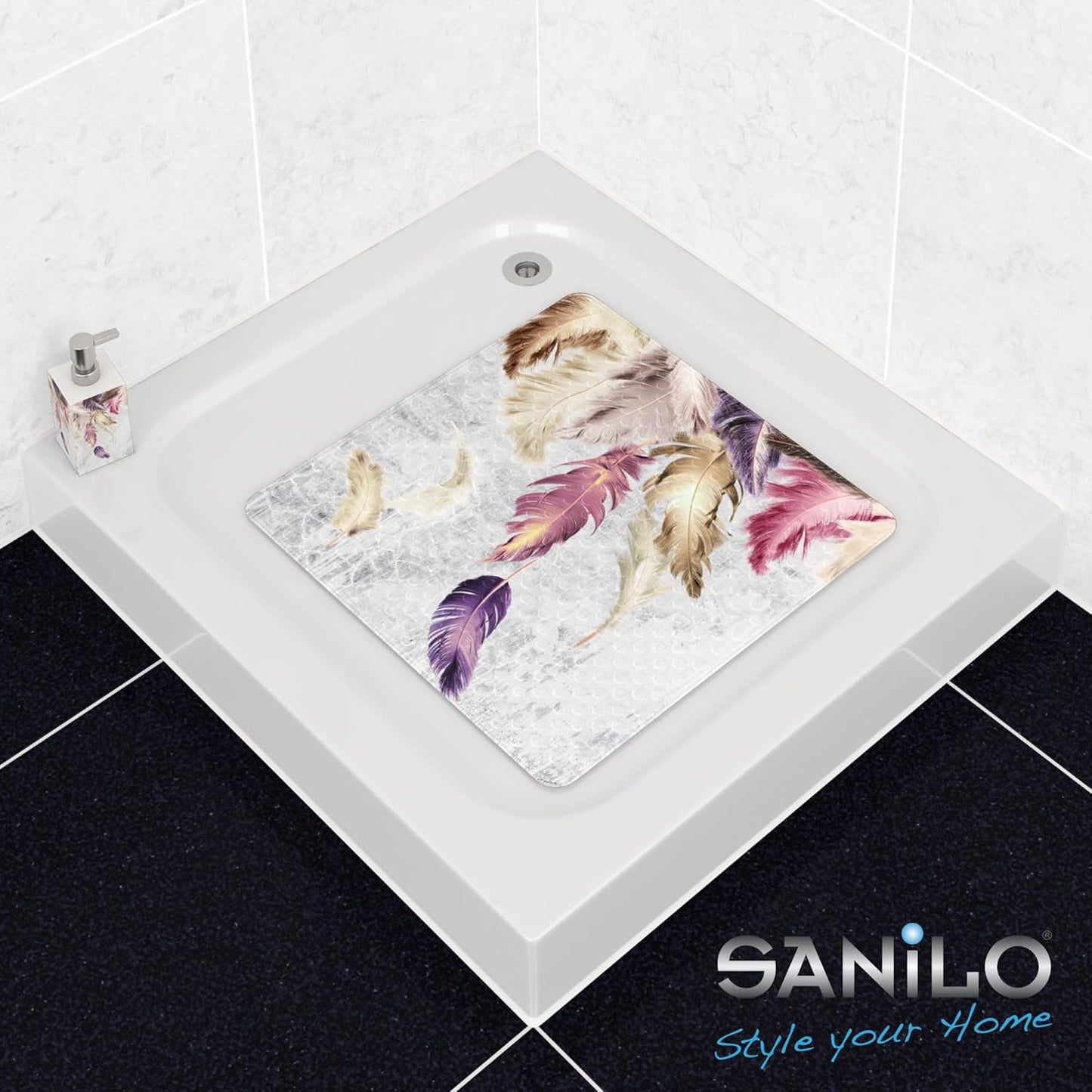 Rutschfeste Badematte für Dusche & Badewanne (53x53 cm), Federn