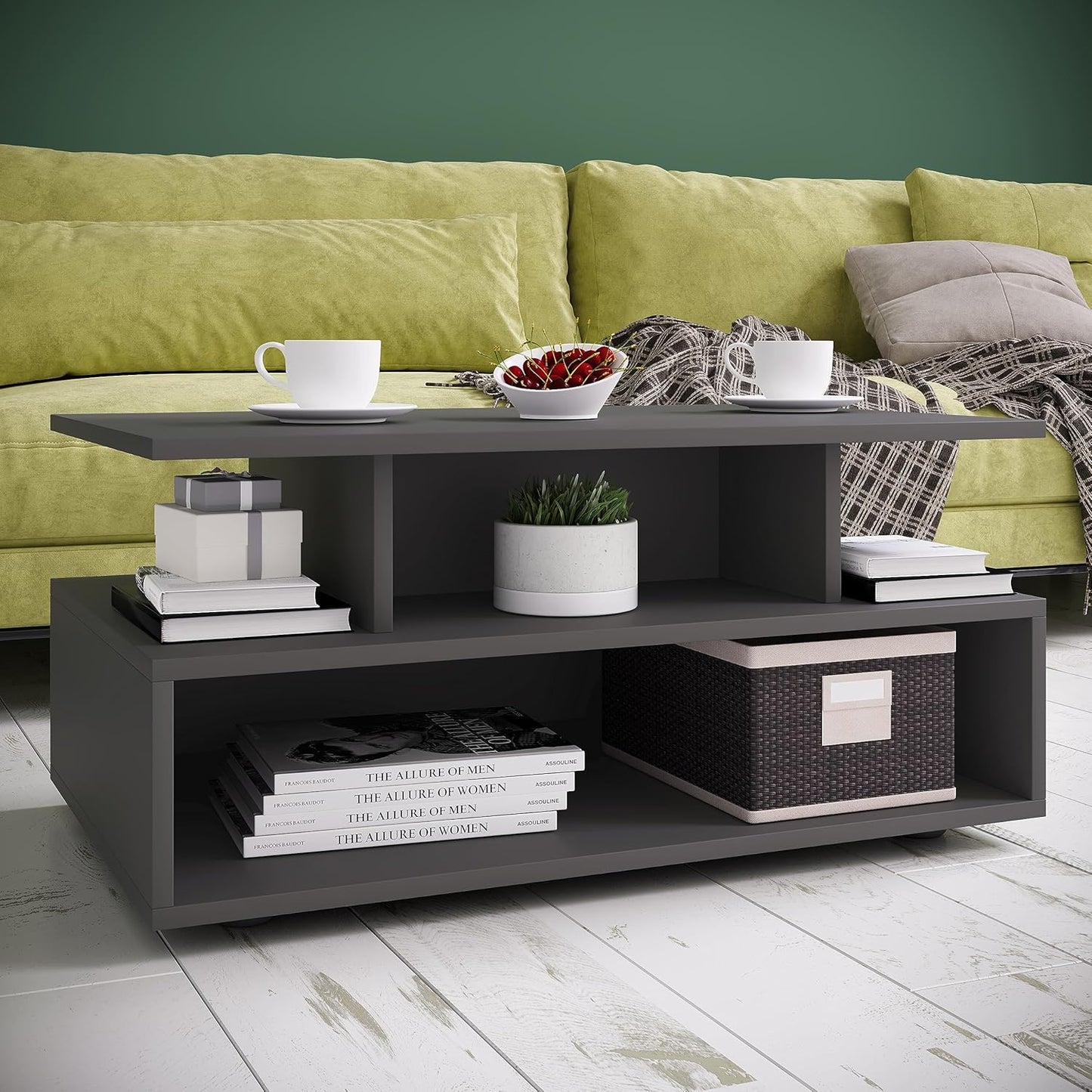Holz Couchtisch mit Stauraum (Esila), Anthrazit