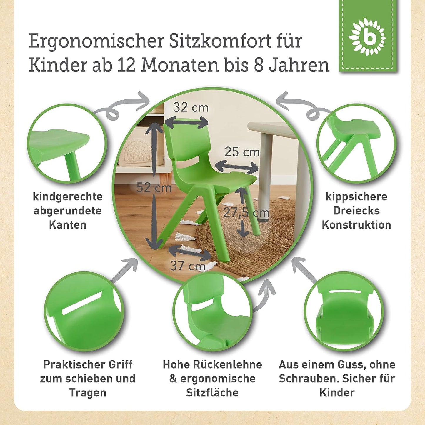 Stapelbarer Kinderstuhl, Grün