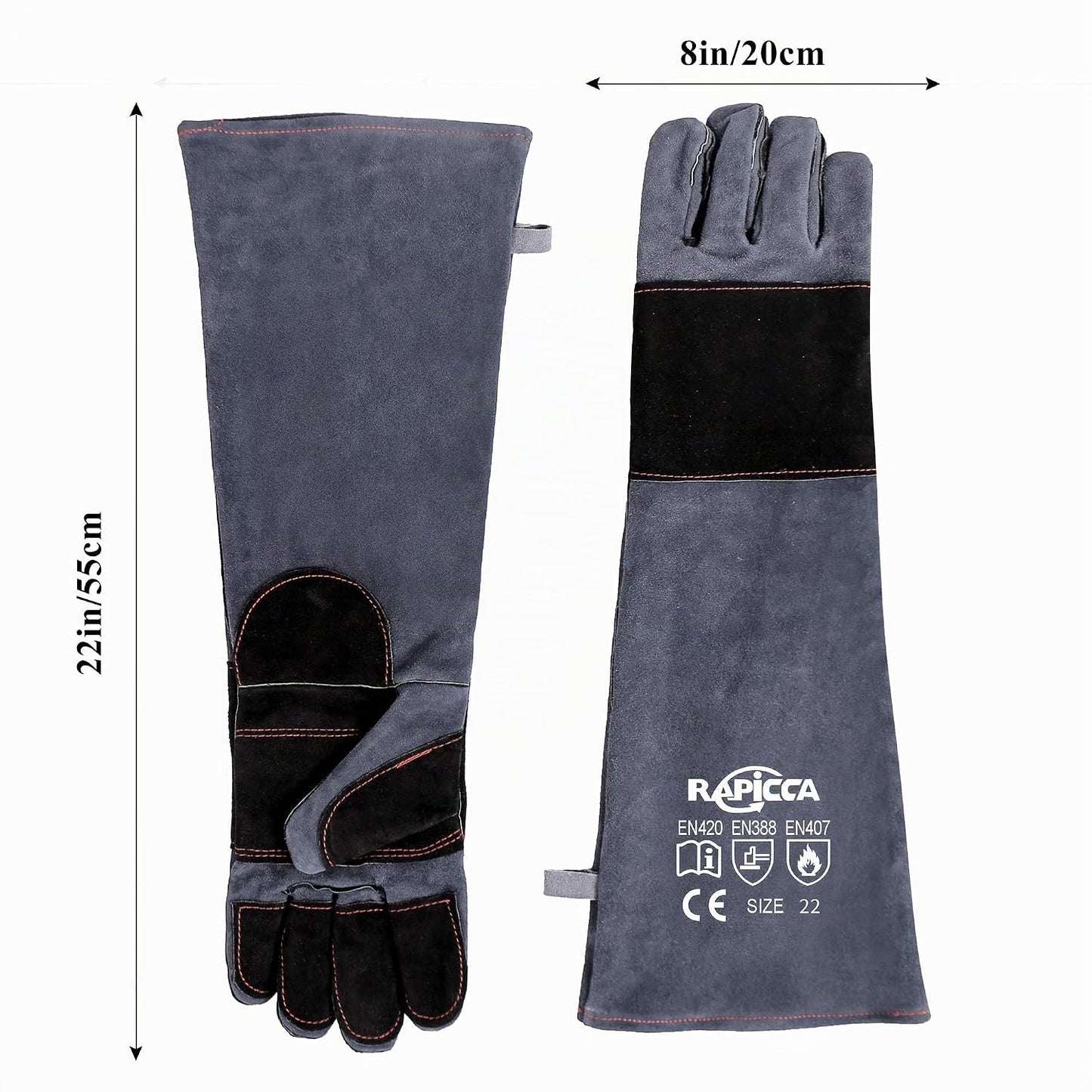 Bissfeste Tier-Handschuhe 55,9 cm, 55.9cm Grau