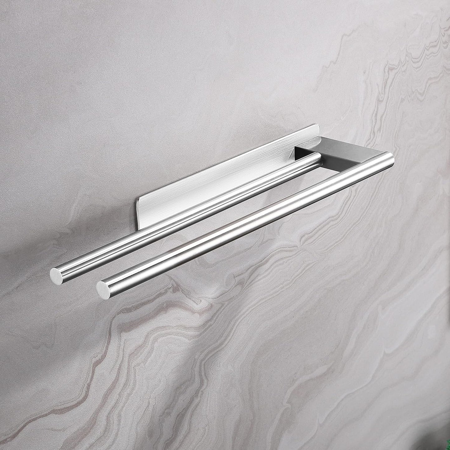 Doppelte Handtuchstange selbstklebend, ohne Bohren, #1 Silber