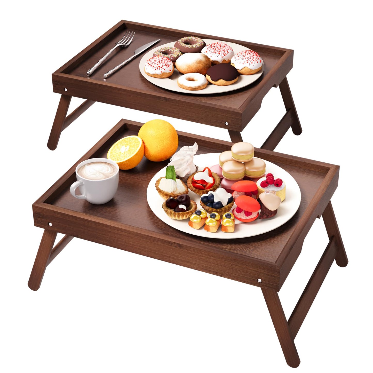 Betttablett-Set mit klappbaren Beinen (2 Stück), Set zwei Braun