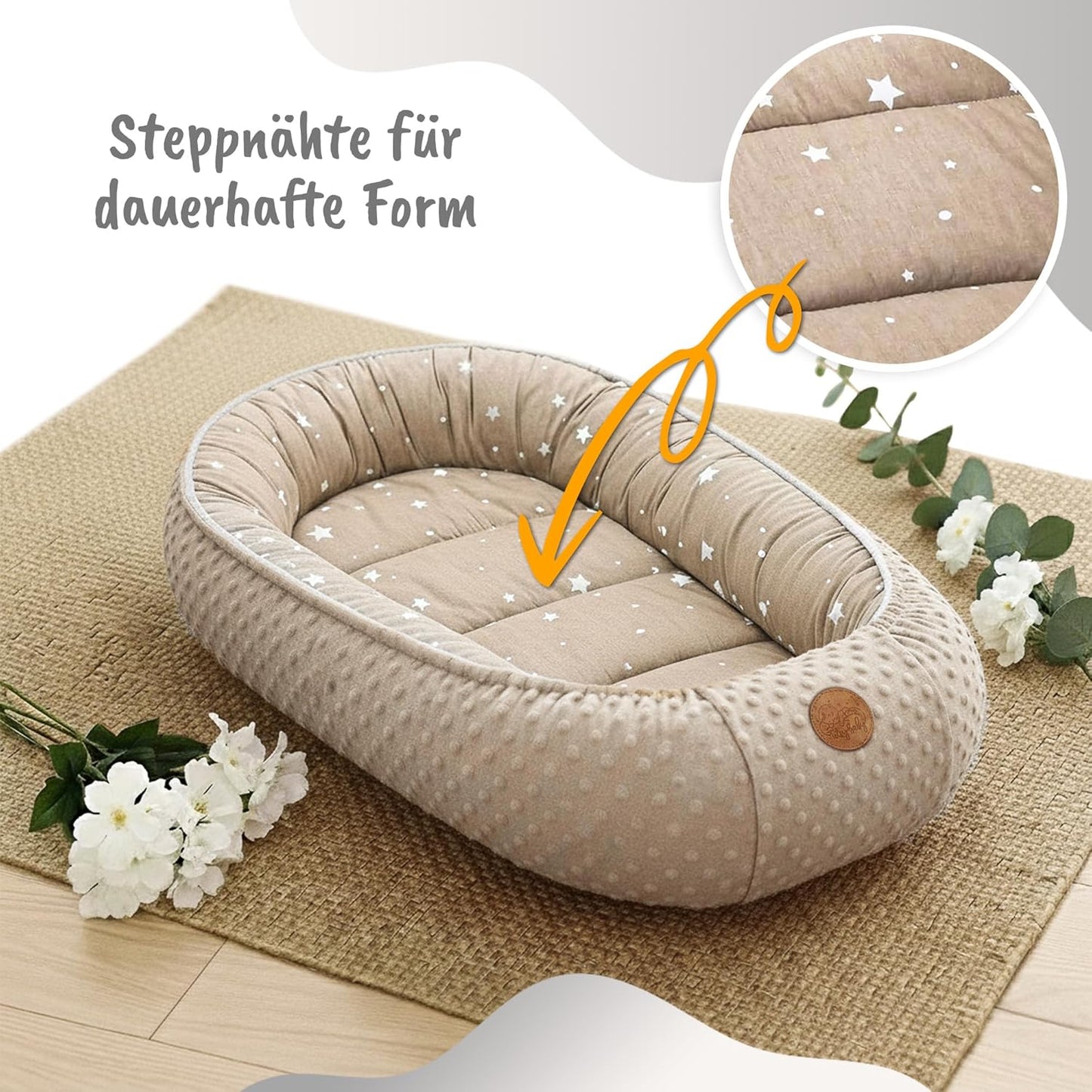 Babynestchen mit waschbarem Bezug, Teddybären 90x50 cm (1er Pack)