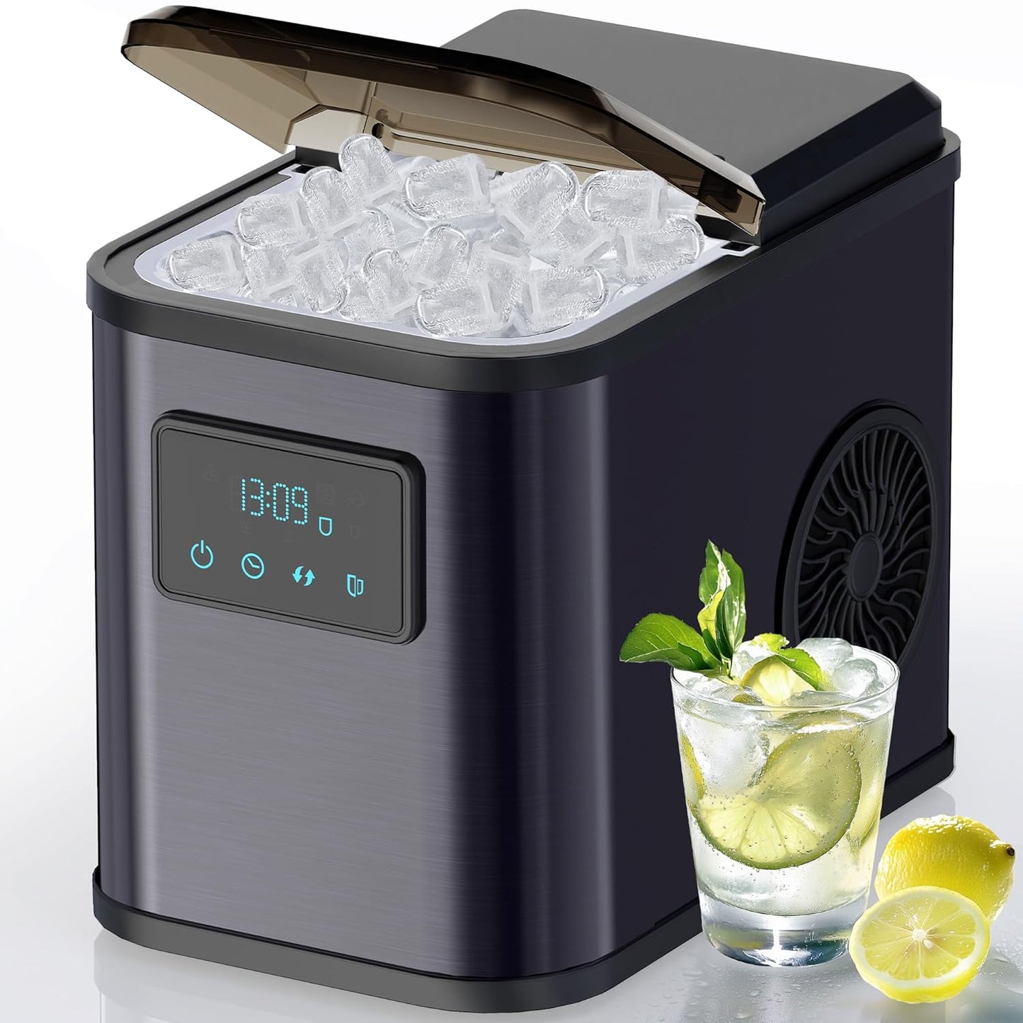‎YT-E-009BA Eiswürfelmaschine mit LED-Display und Reinigungsfunktion, Grau