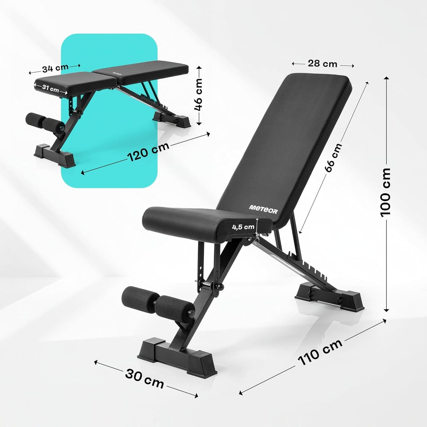 Klappbare verstellbare Trainingsbank, Black 150 kg Standard