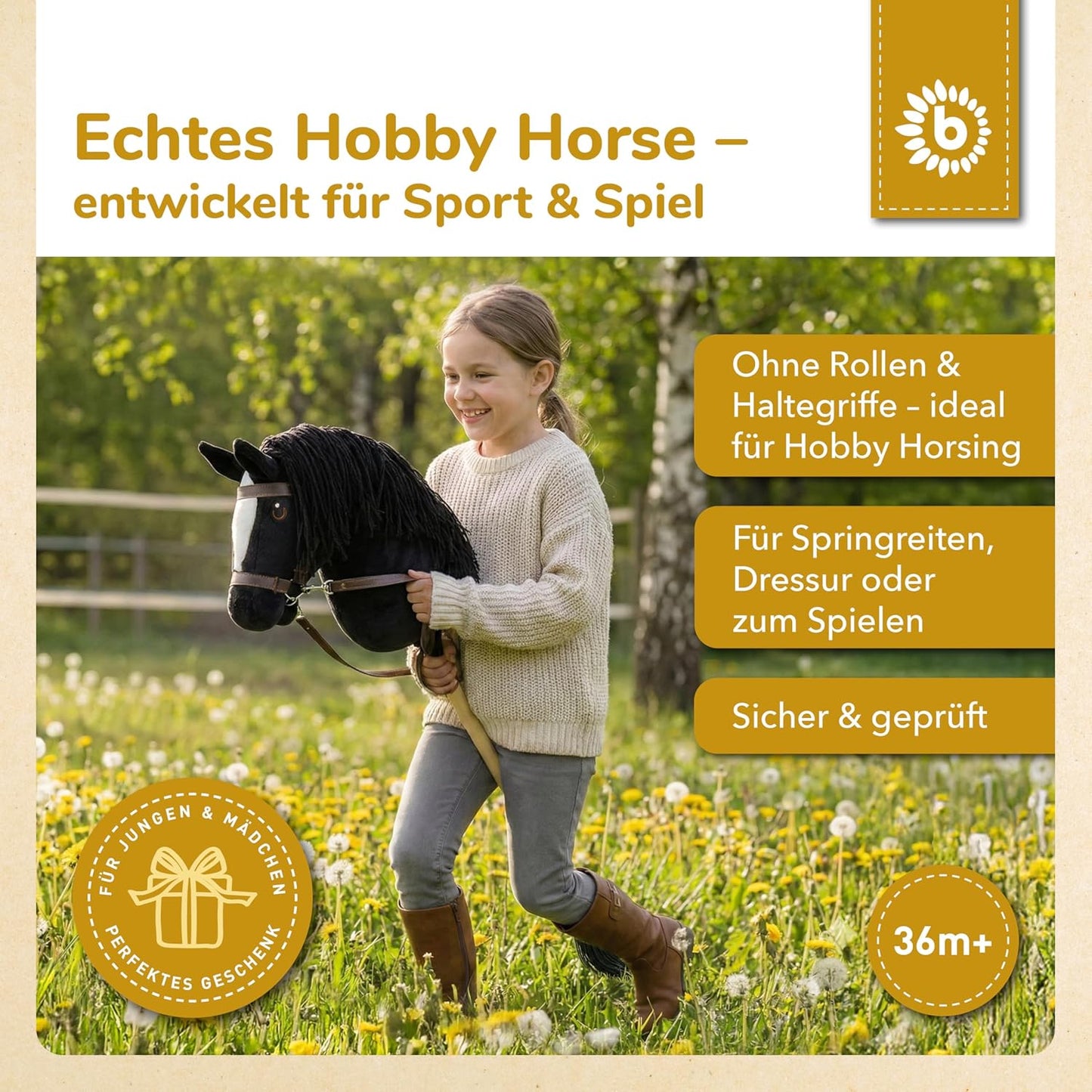 Hobby Horse Steckenpferd Rappe mit abnehmbarem Stock, Rappe Small