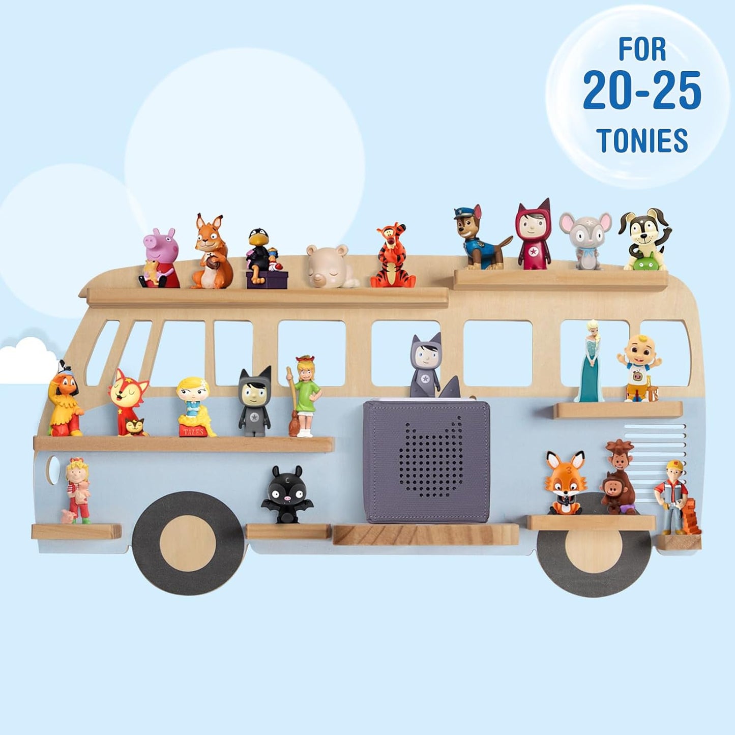 Tonie-Regal Bus für 20-25 Hörfiguren und Toniebox, Blau