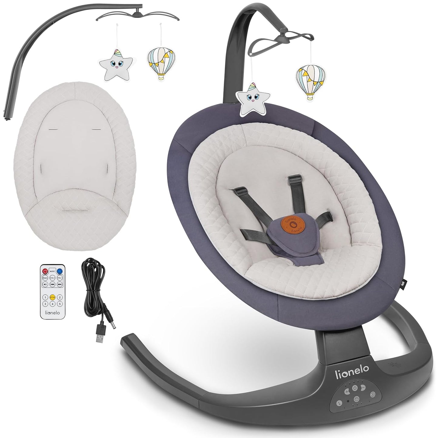 2in1 Babywippe & Liegestuhl Ralf mit Fernbedienung, ‎Grau