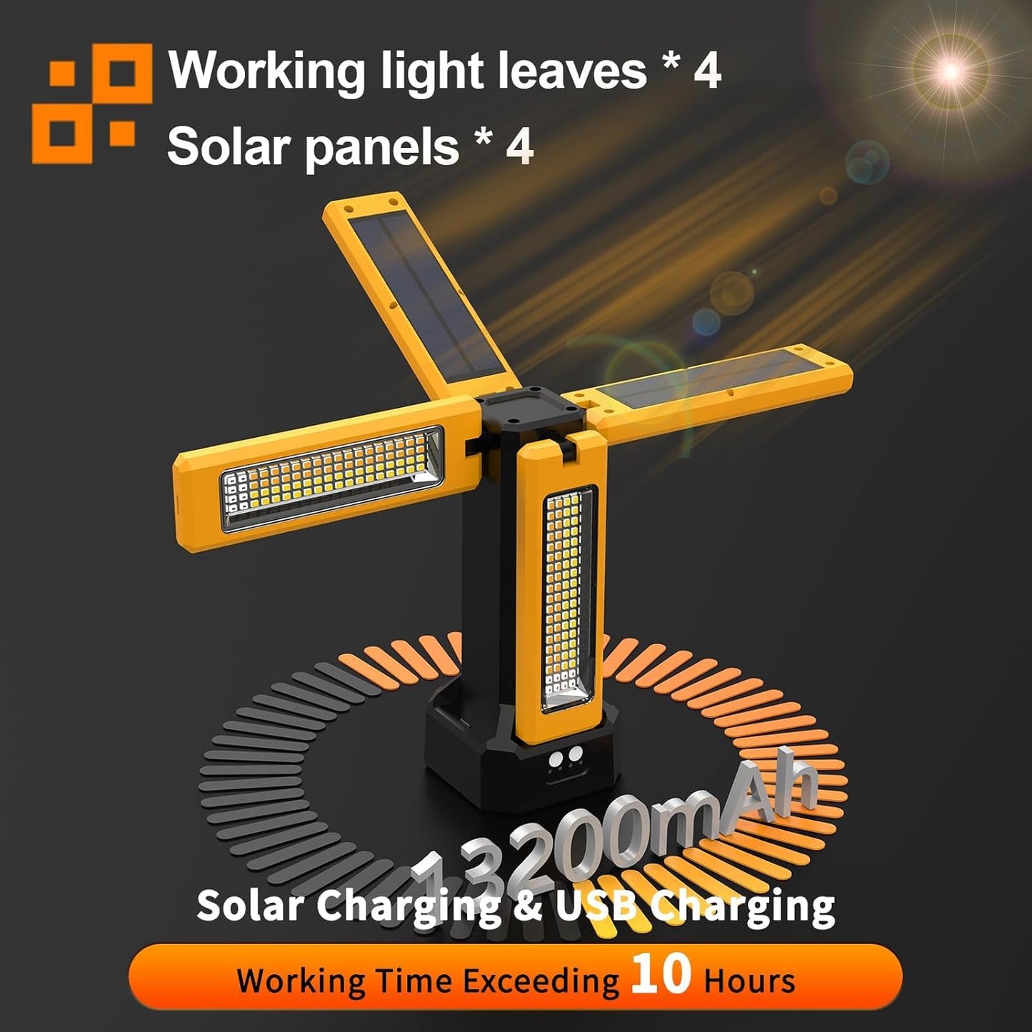 LED Solar-Baustrahler V3000 mit Akku, Orange Ohne Stativ