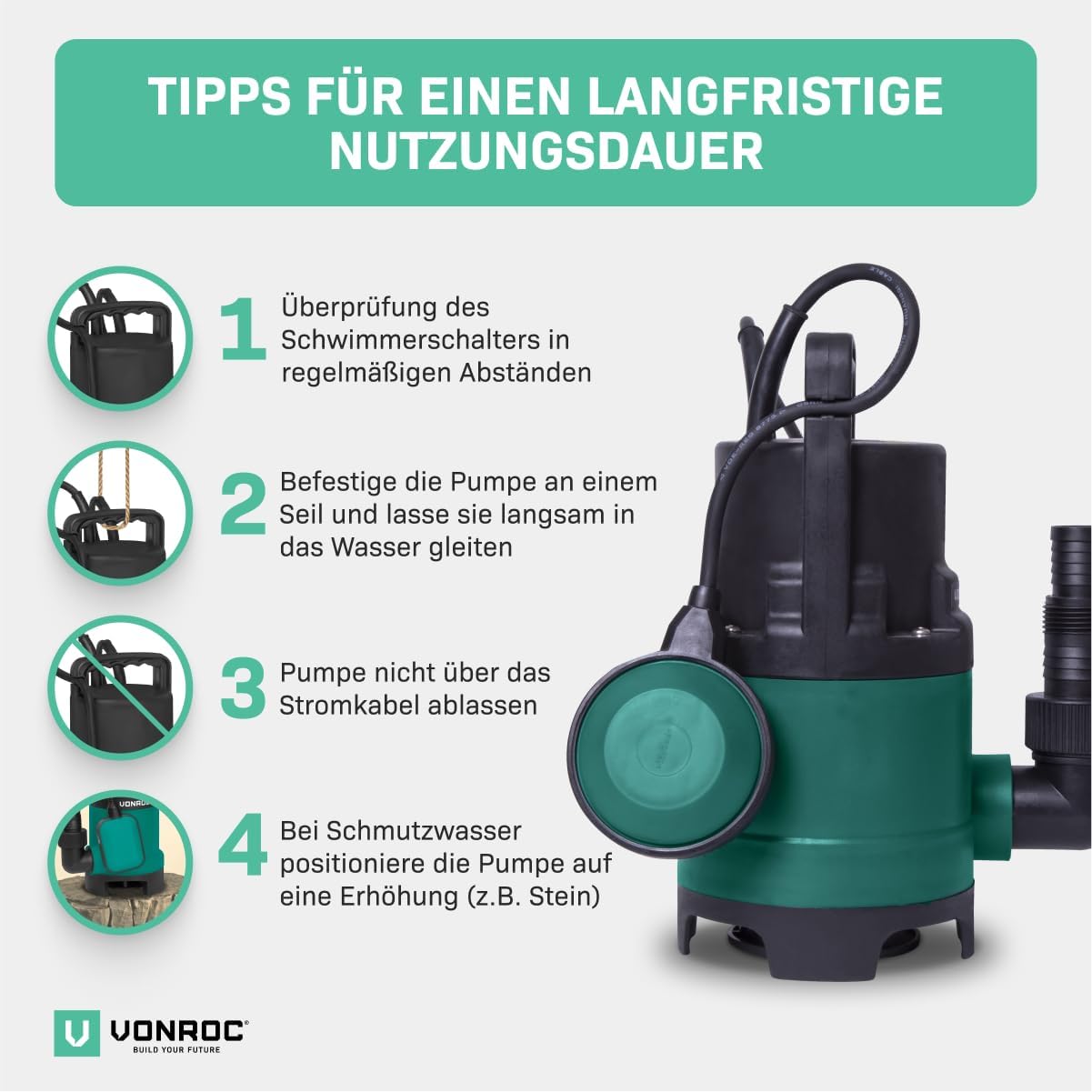 Tauchpumpe für Schmutz- und Klarwasser, 400W - 8000l/h