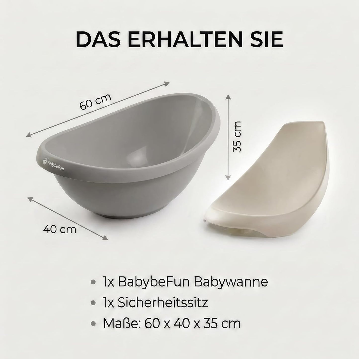 Babybadewanne mit Einsatz für Neugeborene, grau